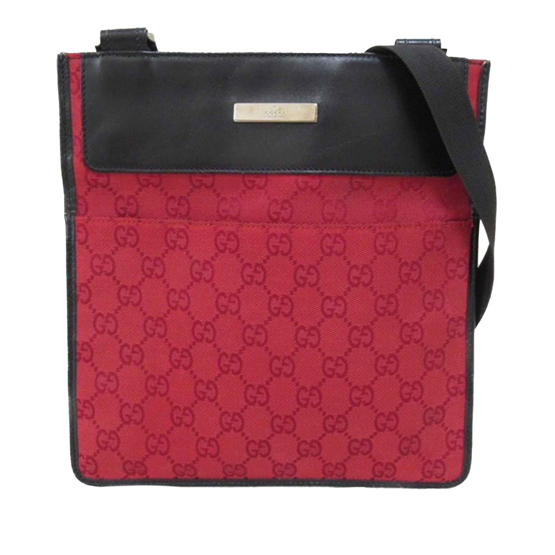 Gucci GG Flat Messenger SHG-wErO8J Canvas Calf Black Red Shoes