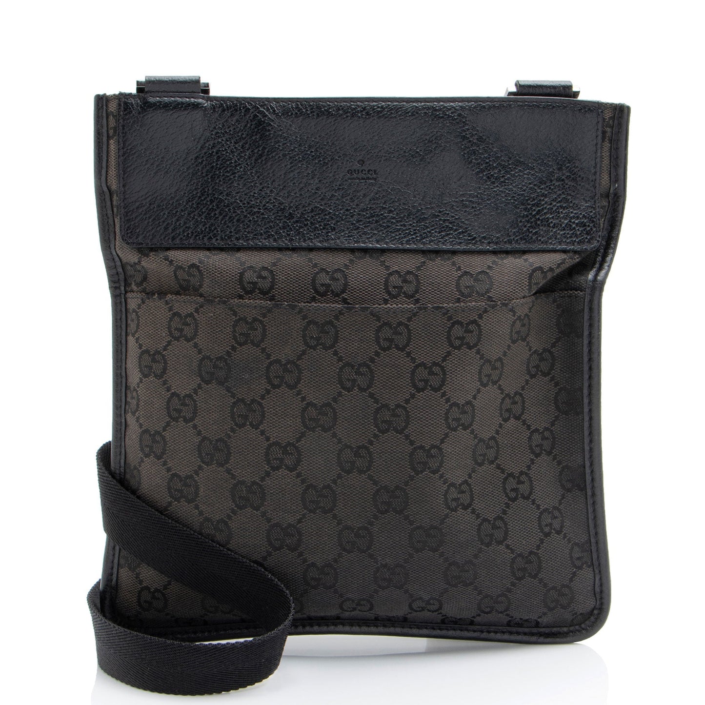Gucci GG Flat Messenger SHF-Br9CH5 Leather Canvas Nylon Black Shoes