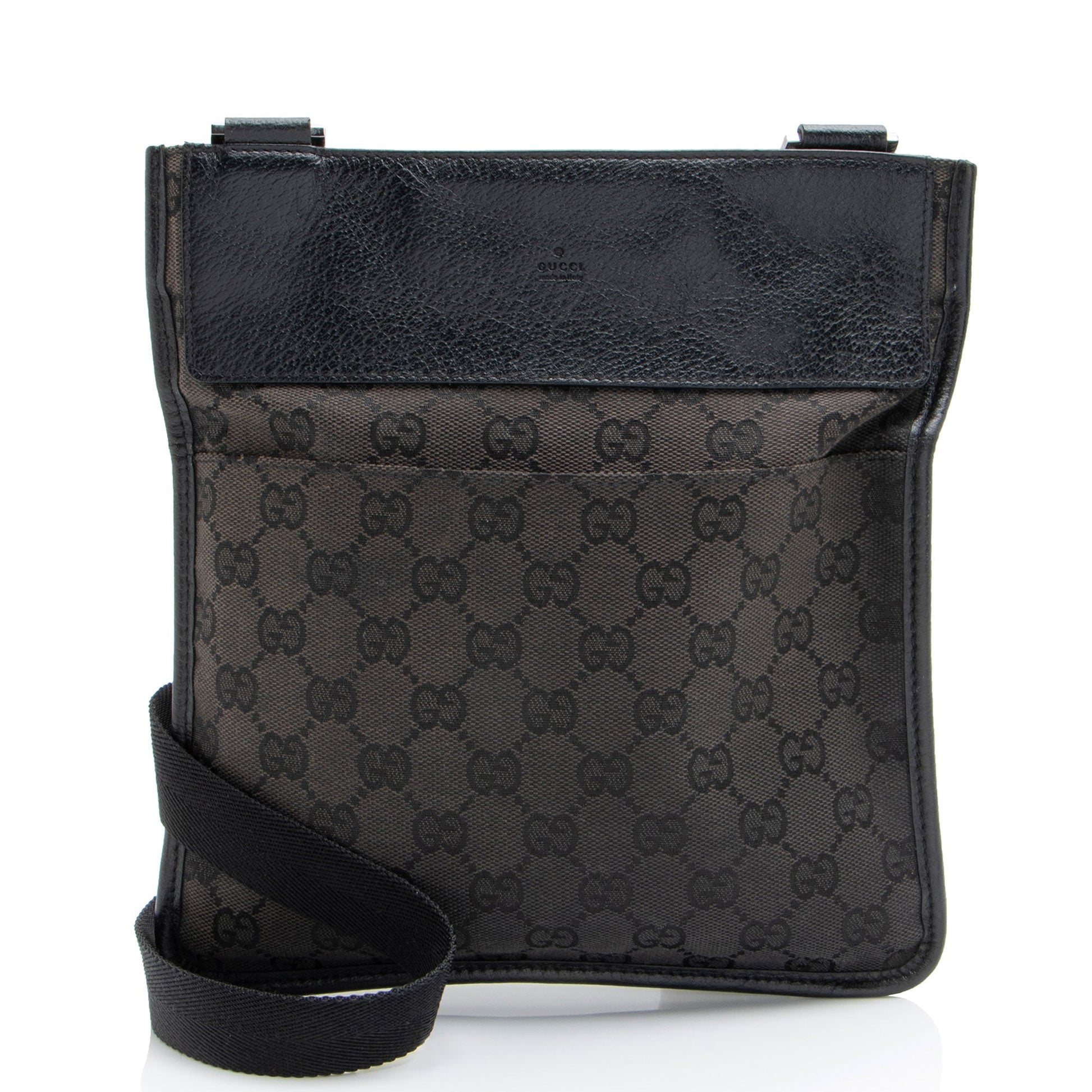 Gucci GG Flat Messenger SHF-Br9CH5 Leather Canvas Nylon Black Shoes