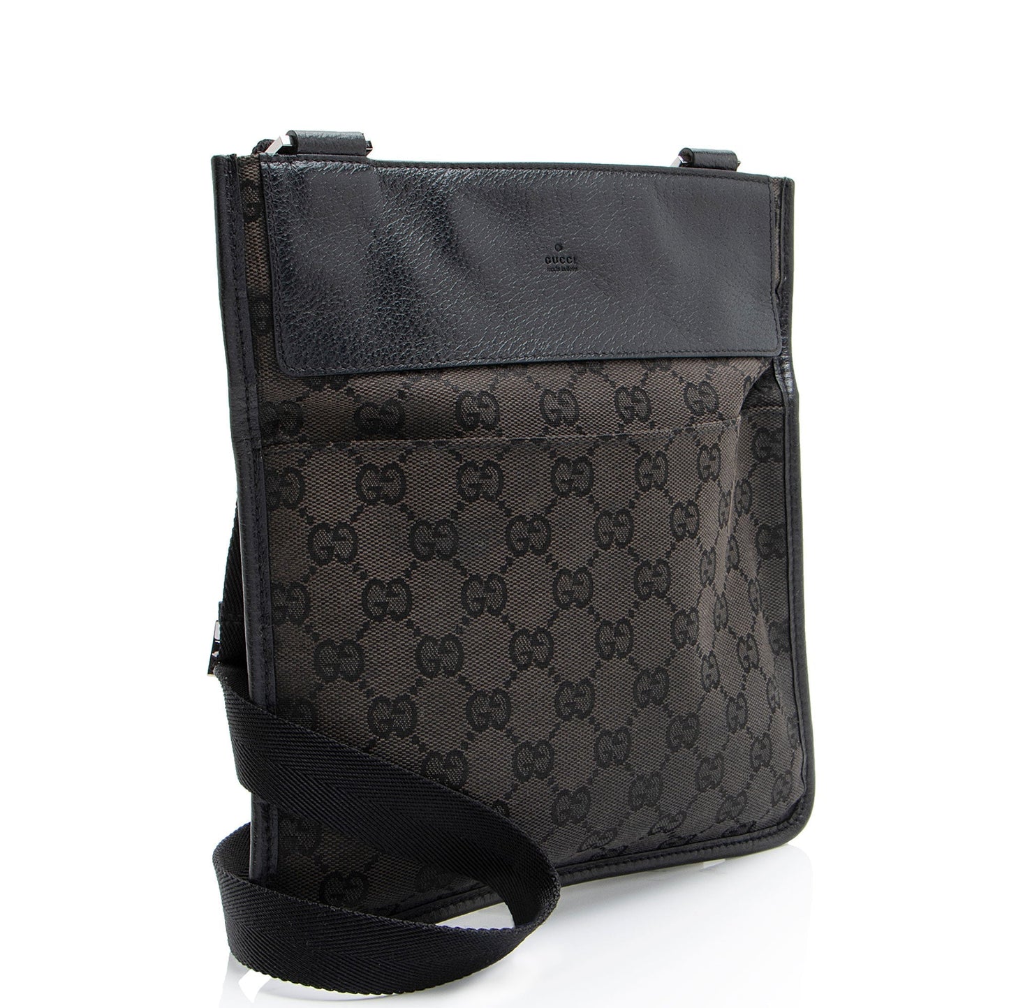Gucci GG Flat Messenger SHF-Br9CH5 Leather Canvas Nylon Black Shoes