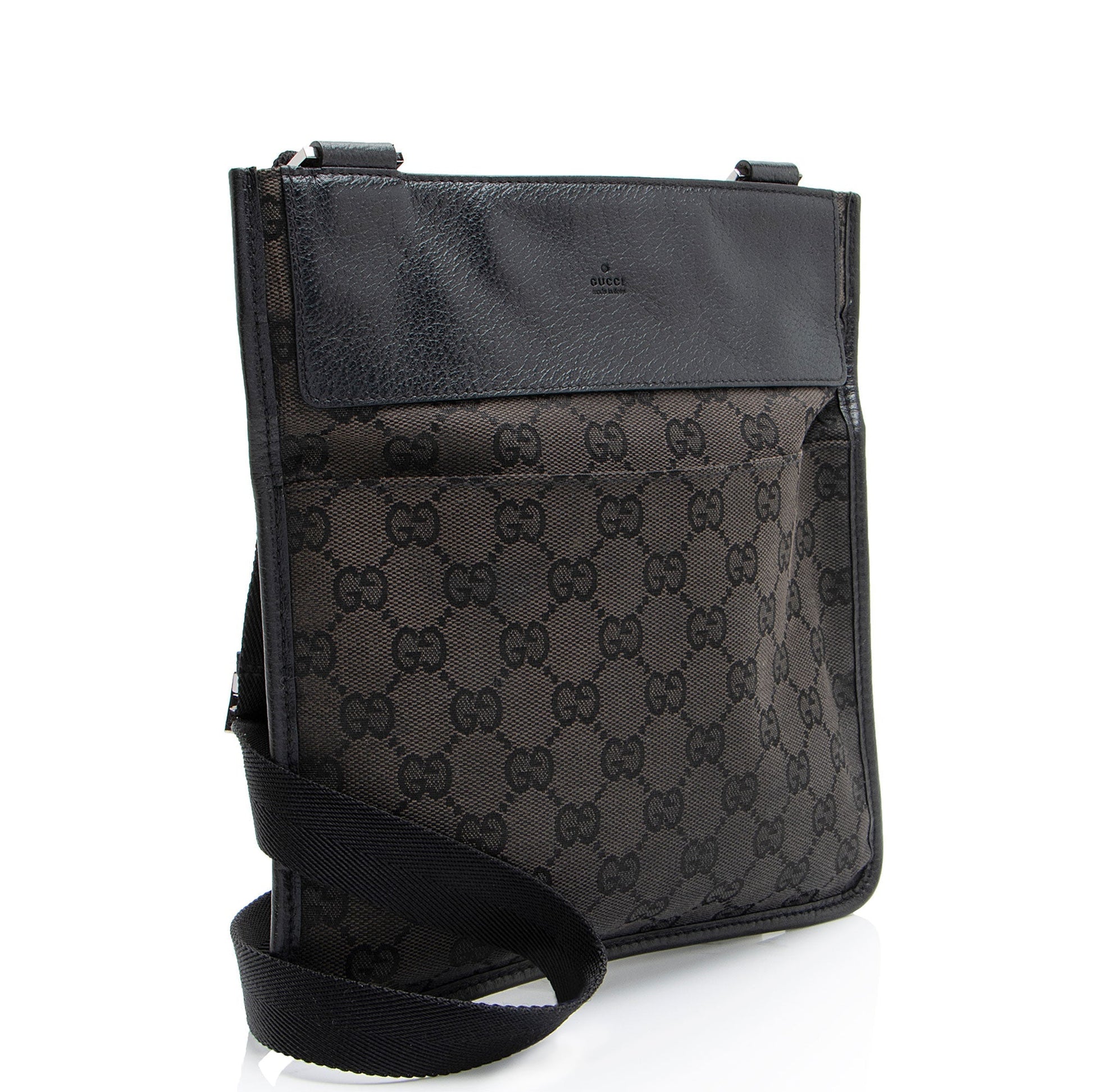 Gucci GG Flat Messenger SHF-Br9CH5 Leather Canvas Nylon Black Shoes