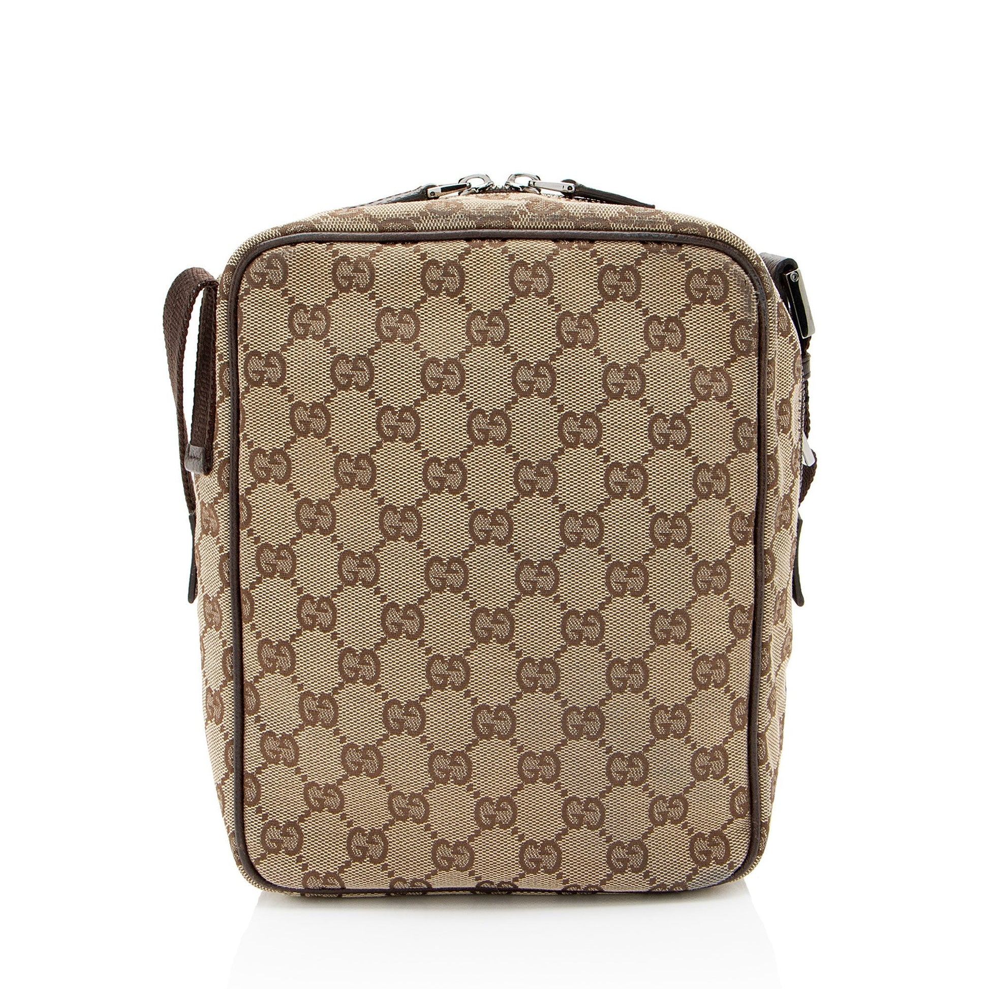 Gucci GG Flight Leather Canvas Brown Crossbody Bag