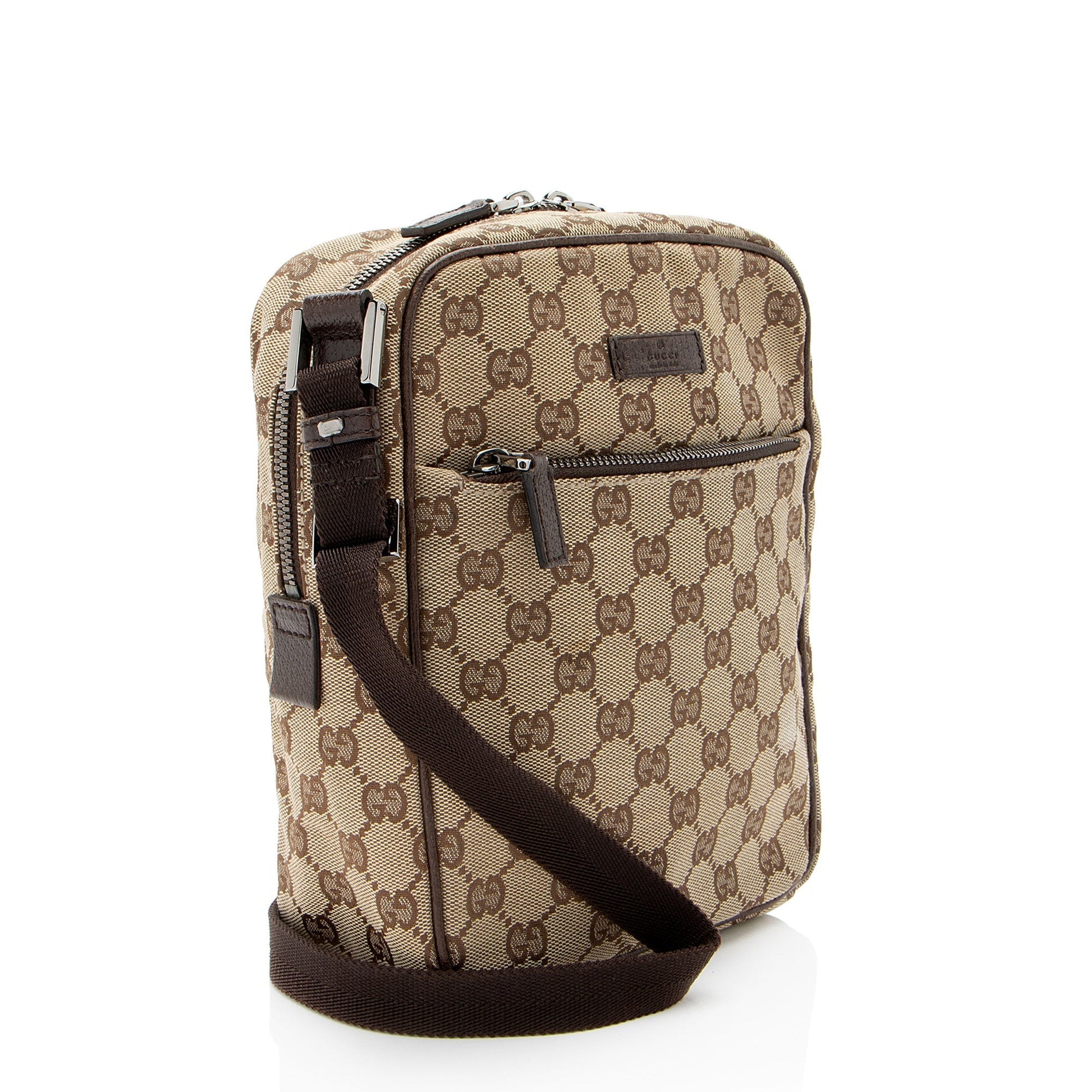 Gucci GG Flight Leather Canvas Brown Crossbody Bag