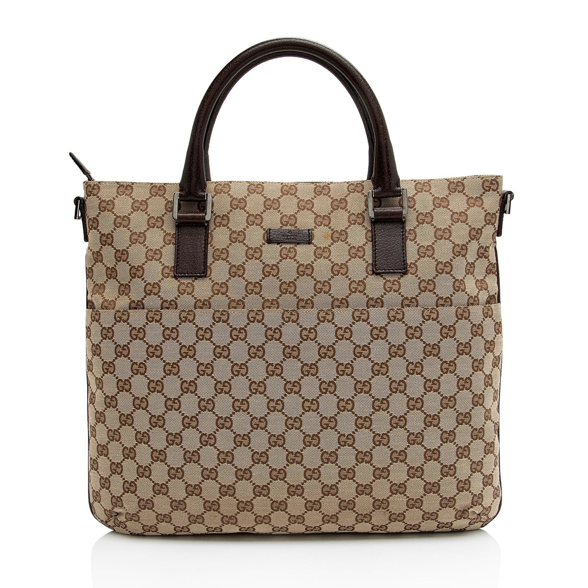 Gucci GG Front Pocket Convertible SHF-DbPq0d Leather Canvas Brown Beige Tote Bag