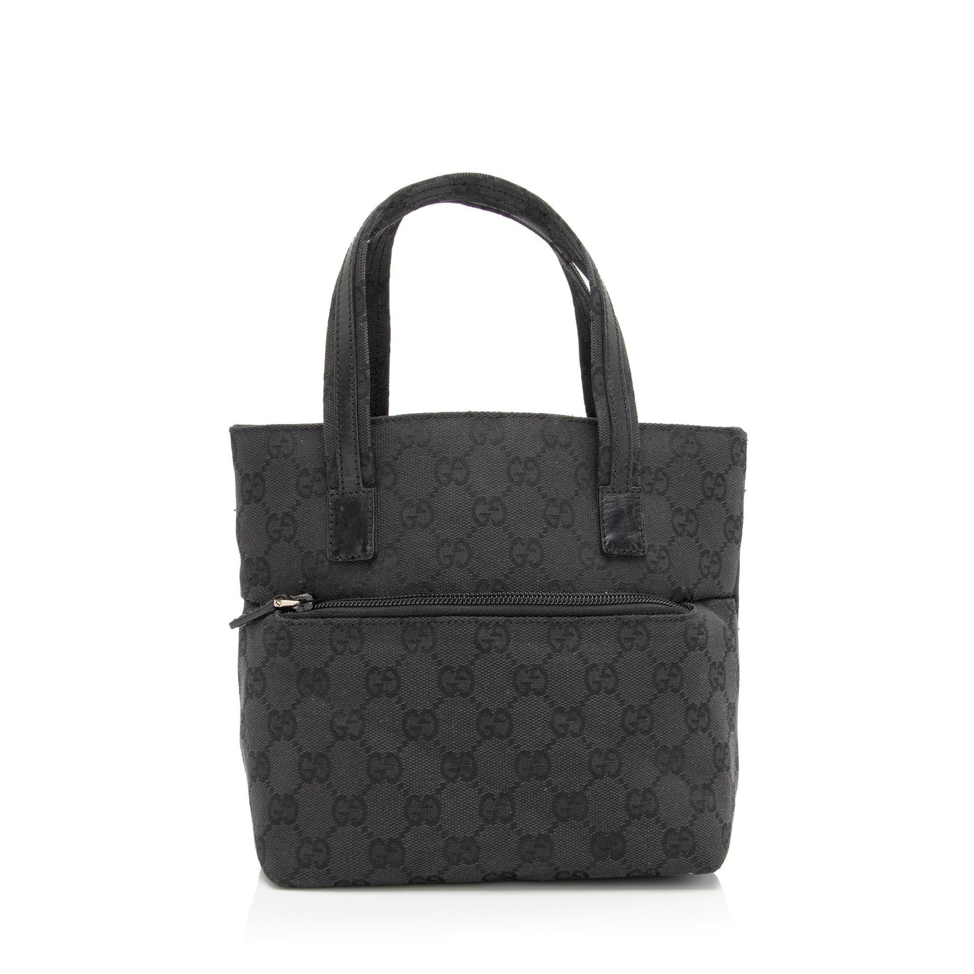 Gucci GG Front Pocket SHF-v82o4Q Leather Canvas Black Mini Tote Bag