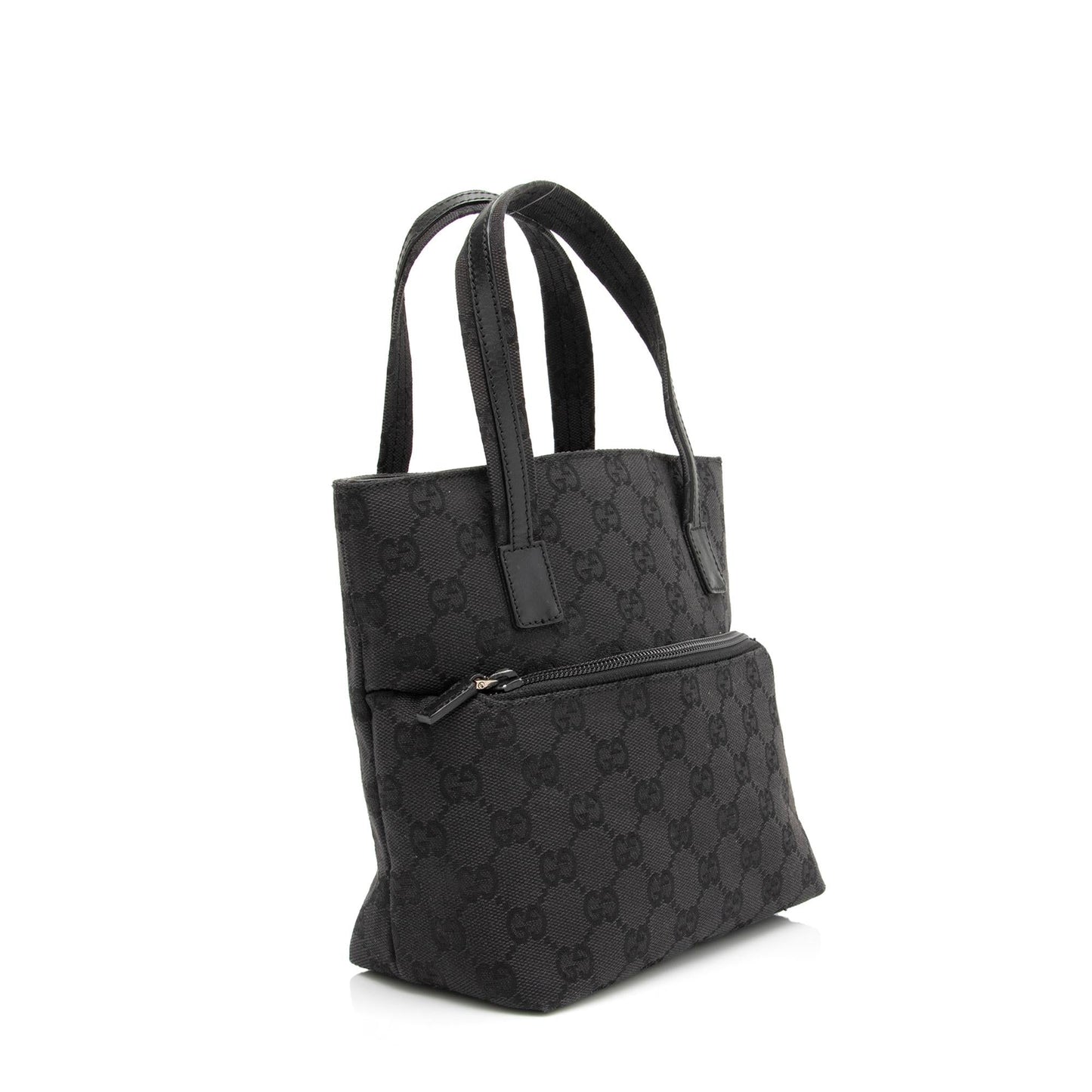 Gucci GG Front Pocket SHF-v82o4Q Leather Canvas Black Mini Tote Bag