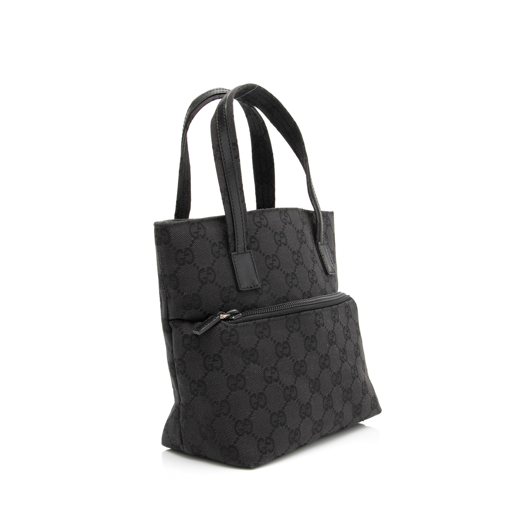 Gucci GG Front Pocket SHF-v82o4Q Leather Canvas Black Mini Tote Bag