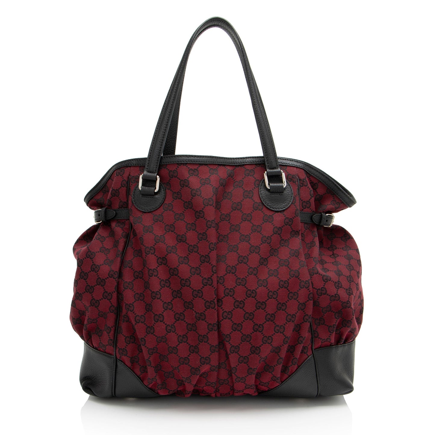 Gucci GG Full Moon SHF-J0EB6y Leather Canvas Black Red Tote Bag