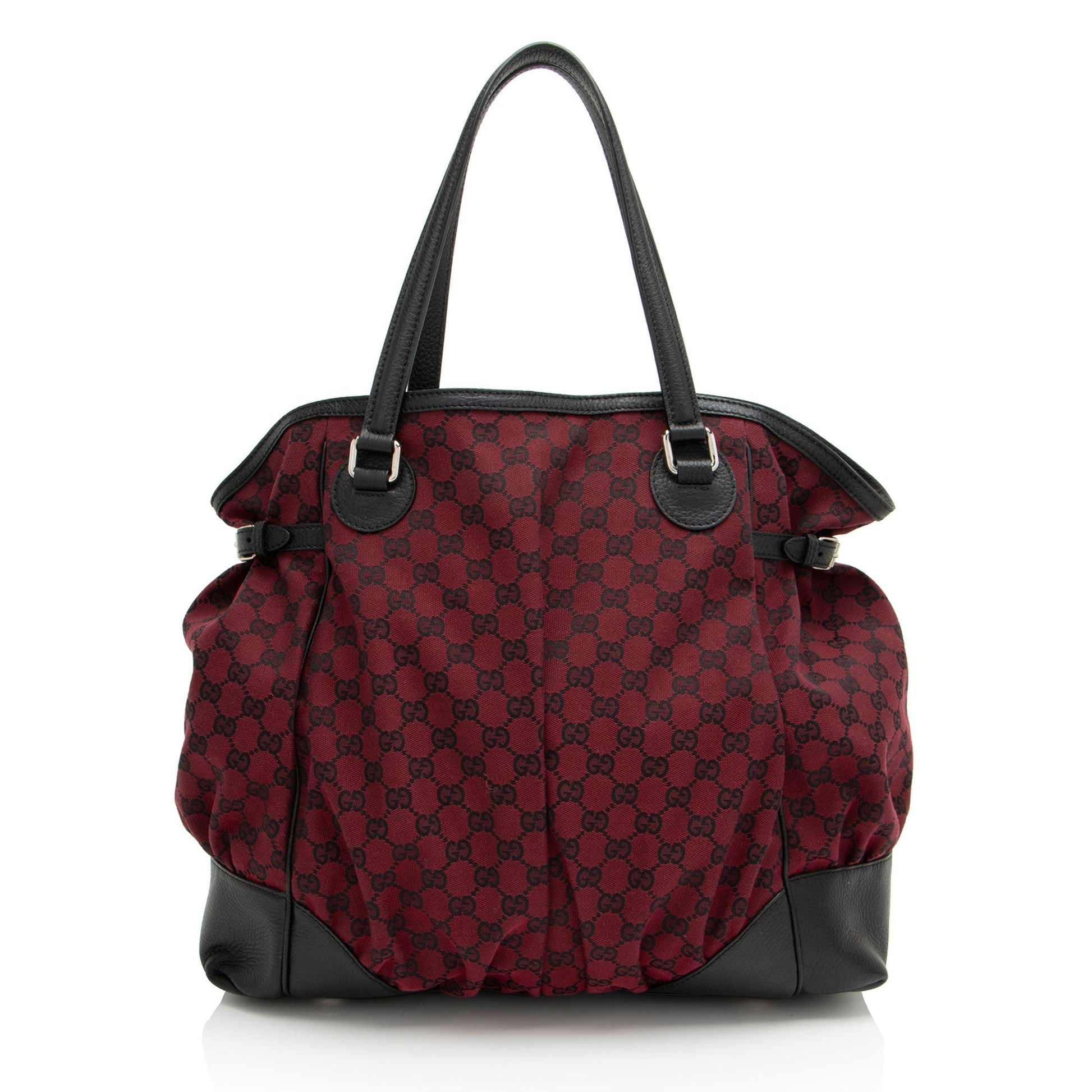 Gucci GG Full Moon SHF-J0EB6y Leather Canvas Black Red Tote Bag