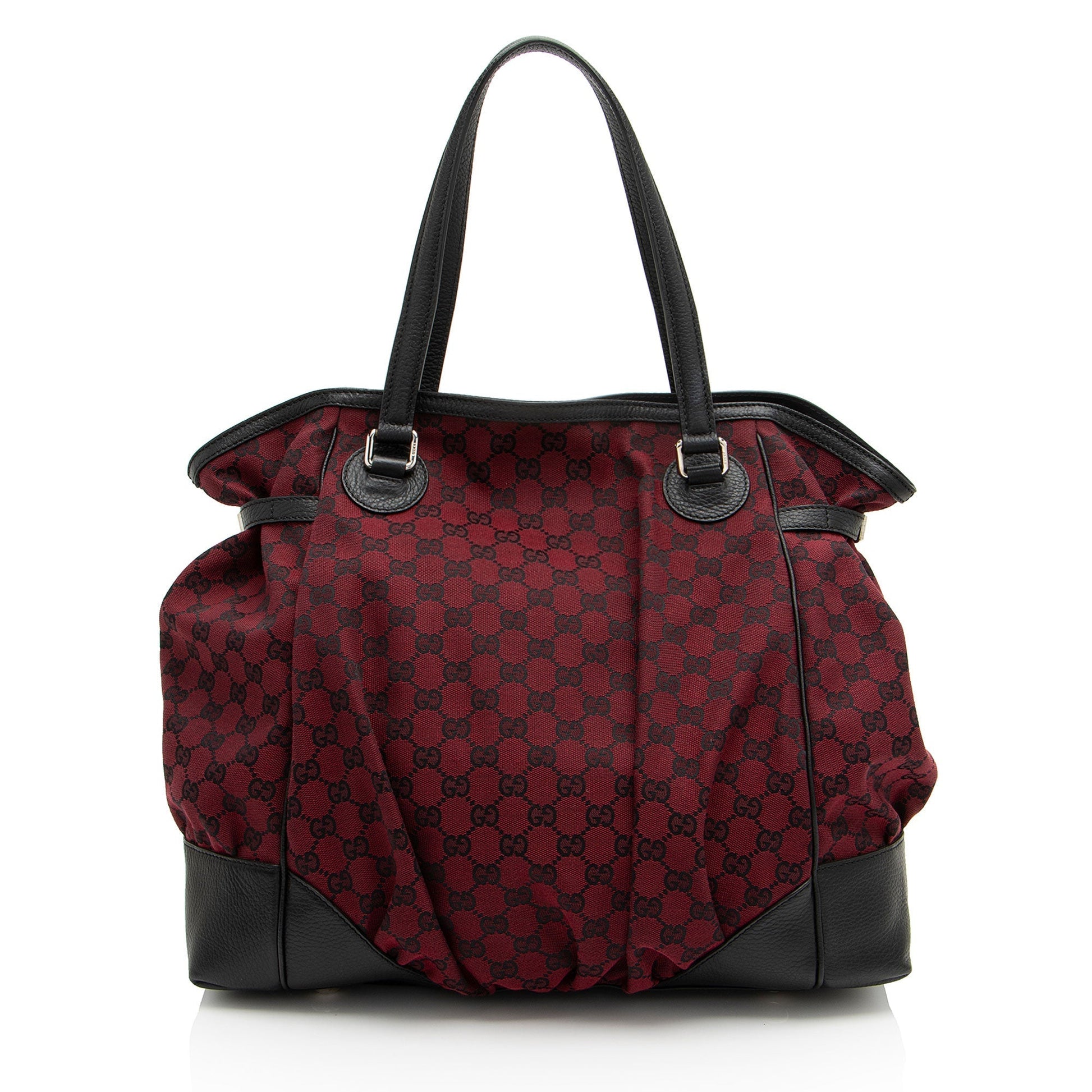 Gucci GG Full Moon SHF-J0EB6y Leather Canvas Black Red Tote Bag