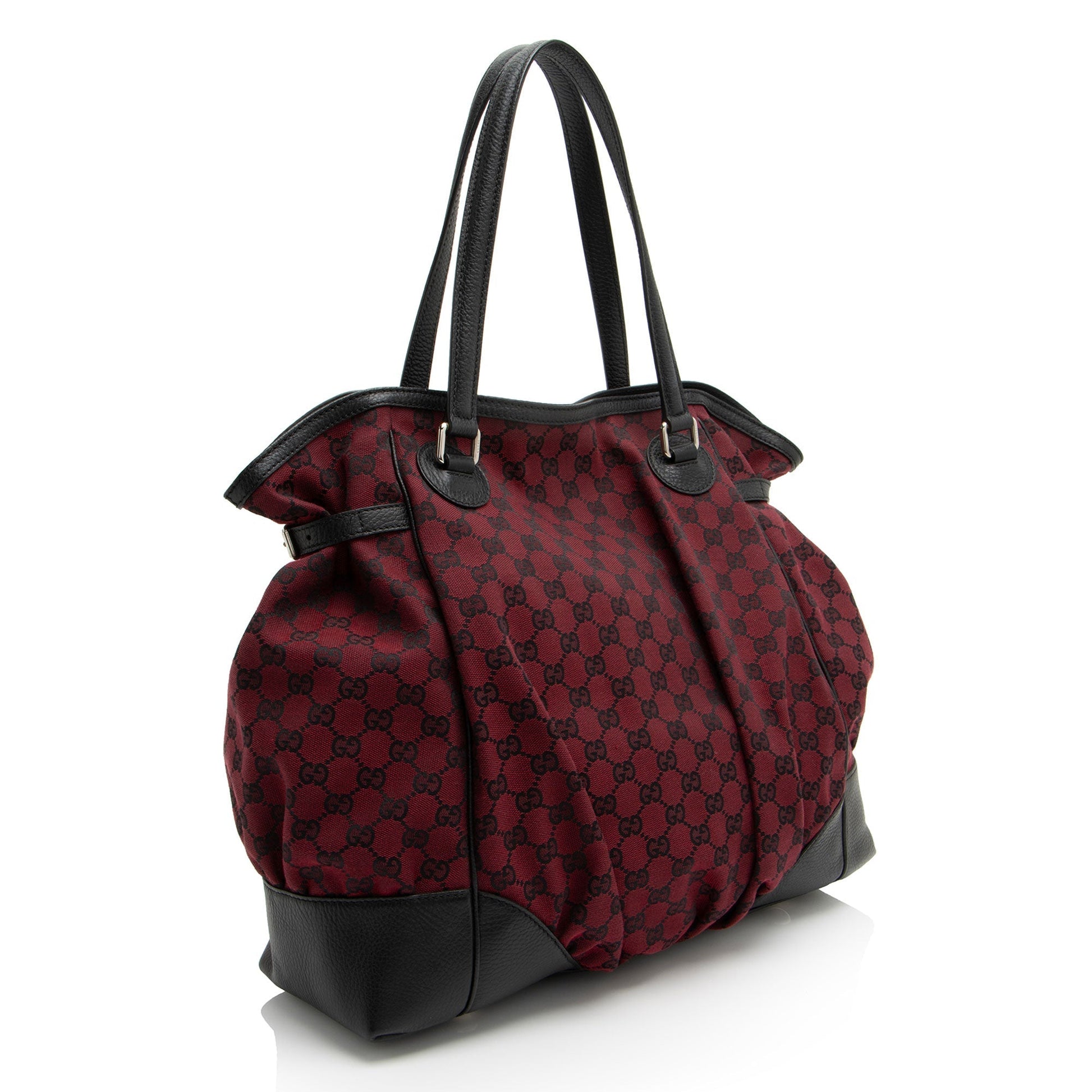 Gucci GG Full Moon SHF-J0EB6y Leather Canvas Black Red Tote Bag
