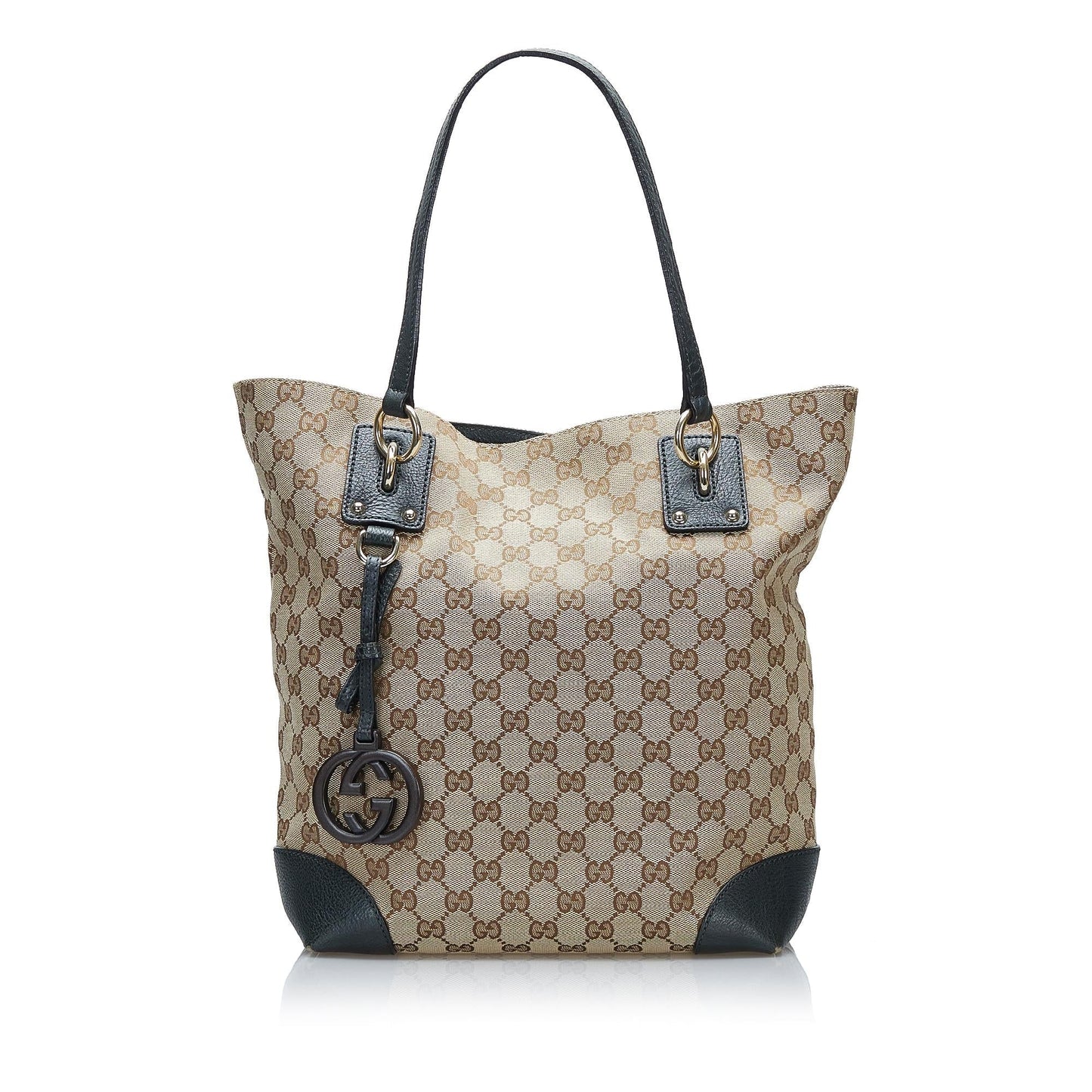 Gucci GG Charm SHG Canvas Calf Black Brown Tote Bag
