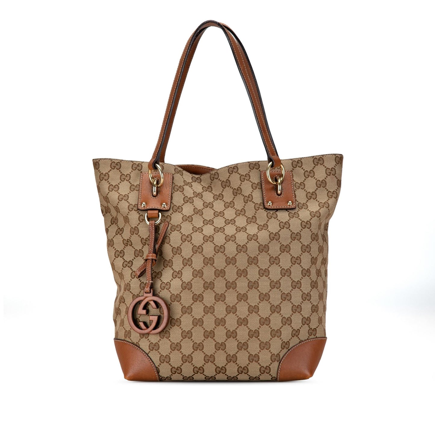Gucci GG Charm SHG-s2pq0g Canvas Calf Brown Tote Bag