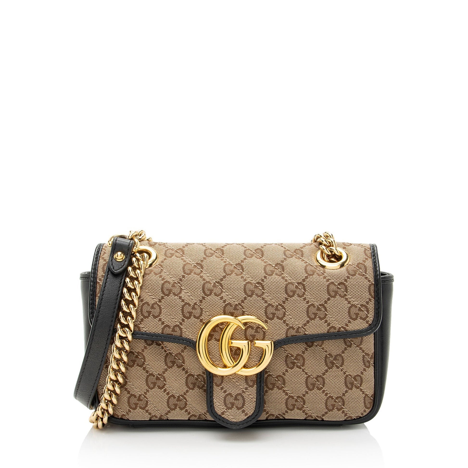 Gucci GG Marmont Flap Matelasse Leather Canvas Black Crossbody Bag