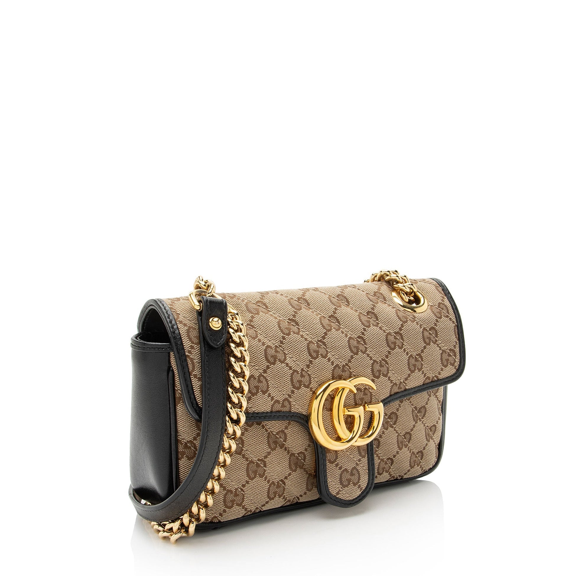 Gucci GG Marmont Flap Matelasse Leather Canvas Black Crossbody Bag