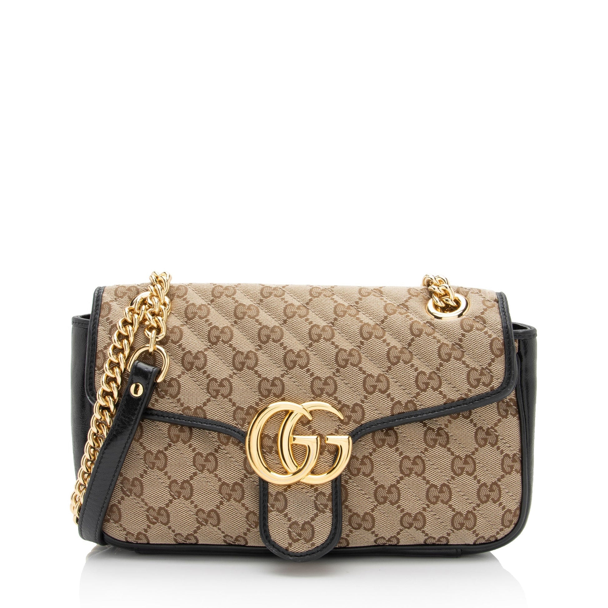 Gucci GG Marmont Flap Matelasse Leather Canvas Black Crossbody Bag Shf G1Zkjg