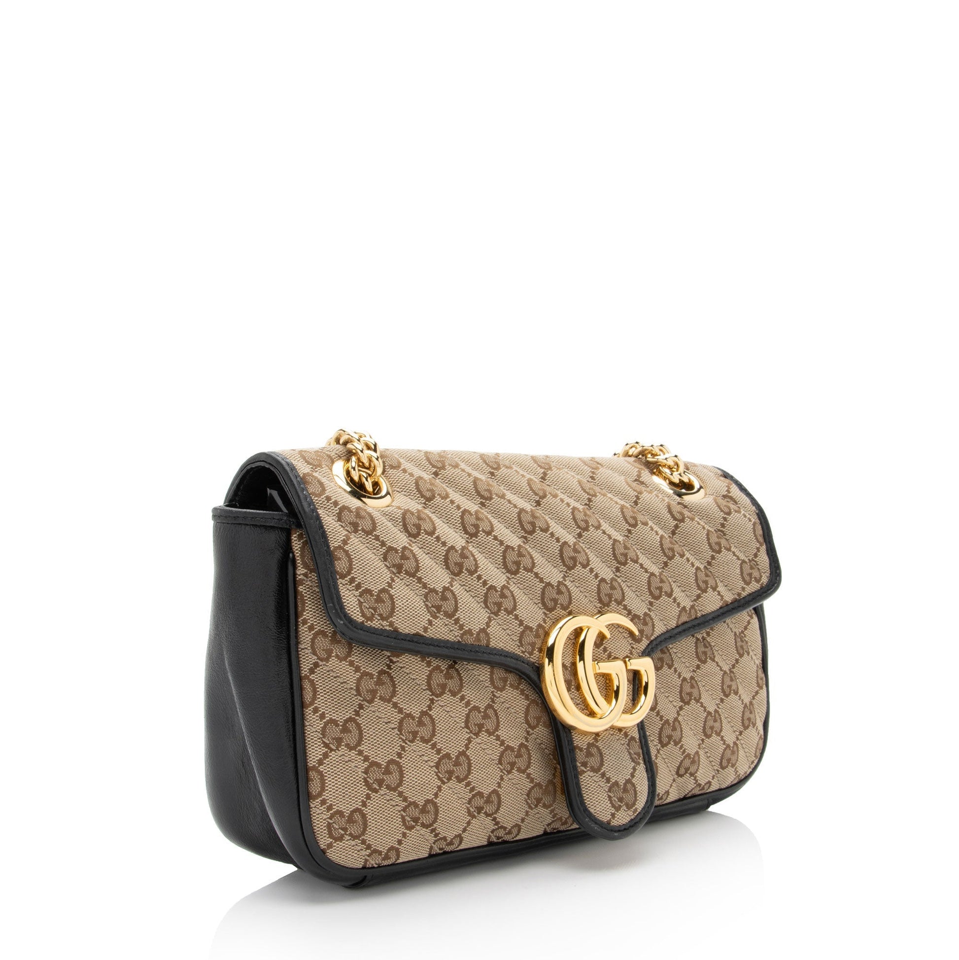 Gucci GG Marmont Flap Matelasse Leather Canvas Black Crossbody Bag Shf G1Zkjg