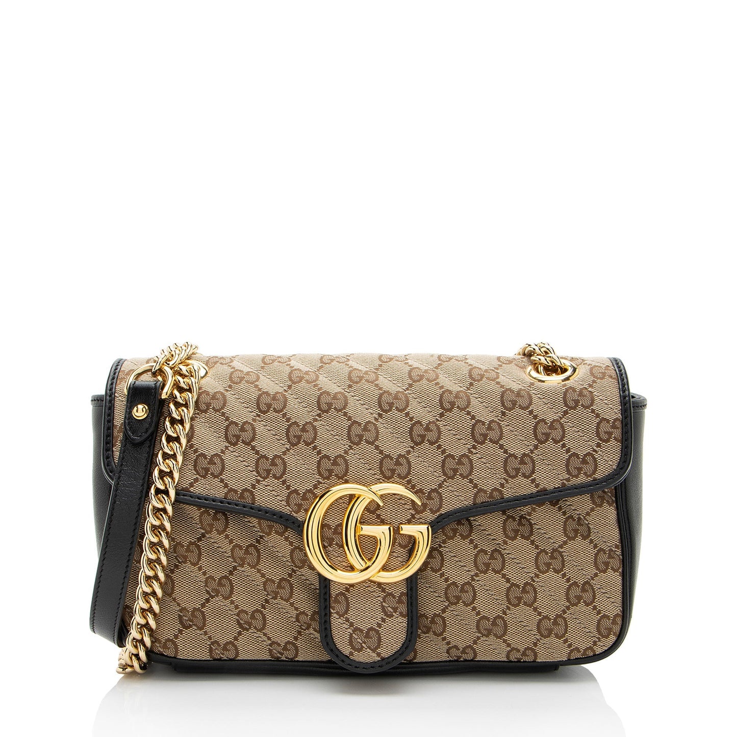 Gucci GG Marmont Flap SHF-gUhUoV Leather Canvas Black Beige Crossbody Bag