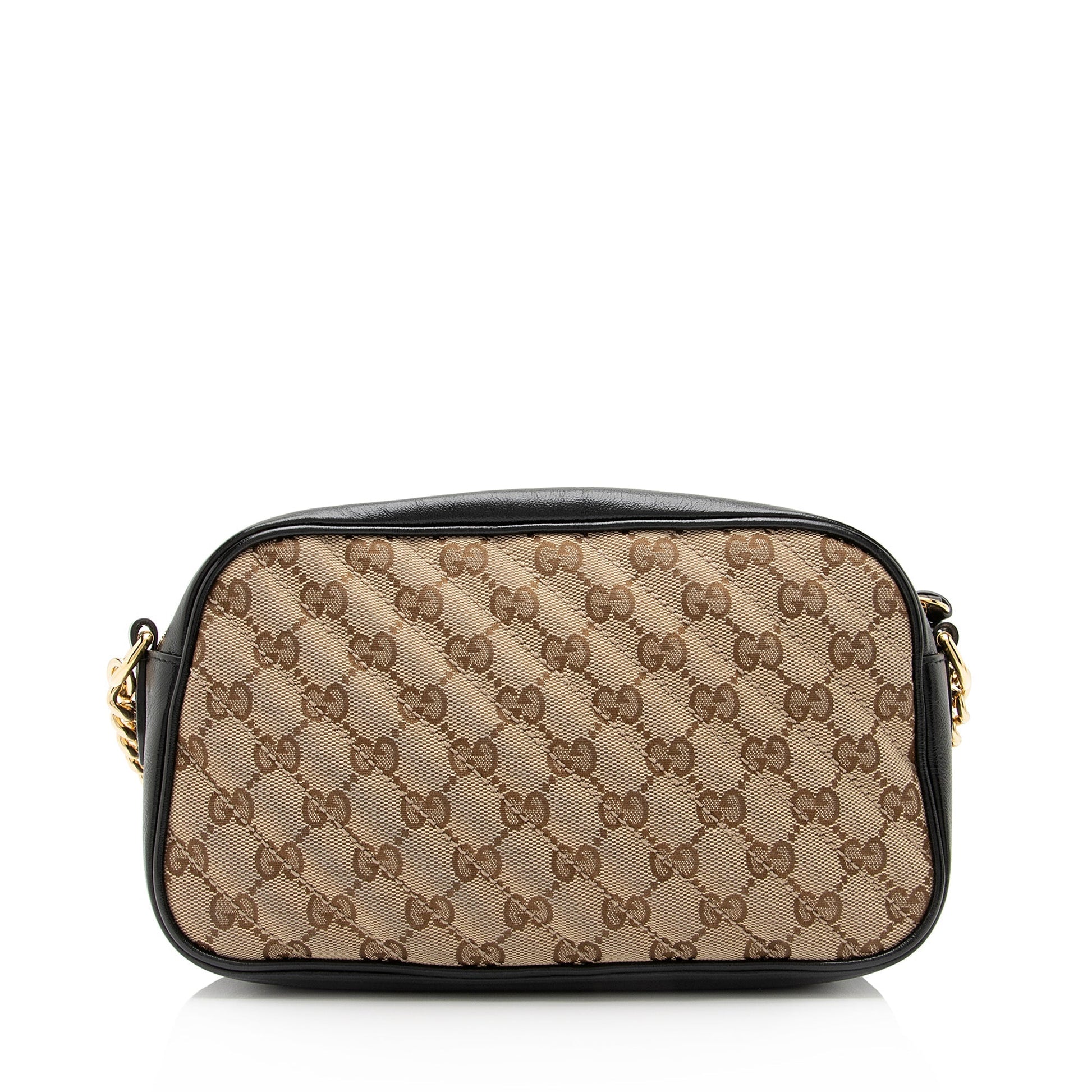Gucci GG Marmont SHF Leather Canvas Black Beige Crossbody Bag