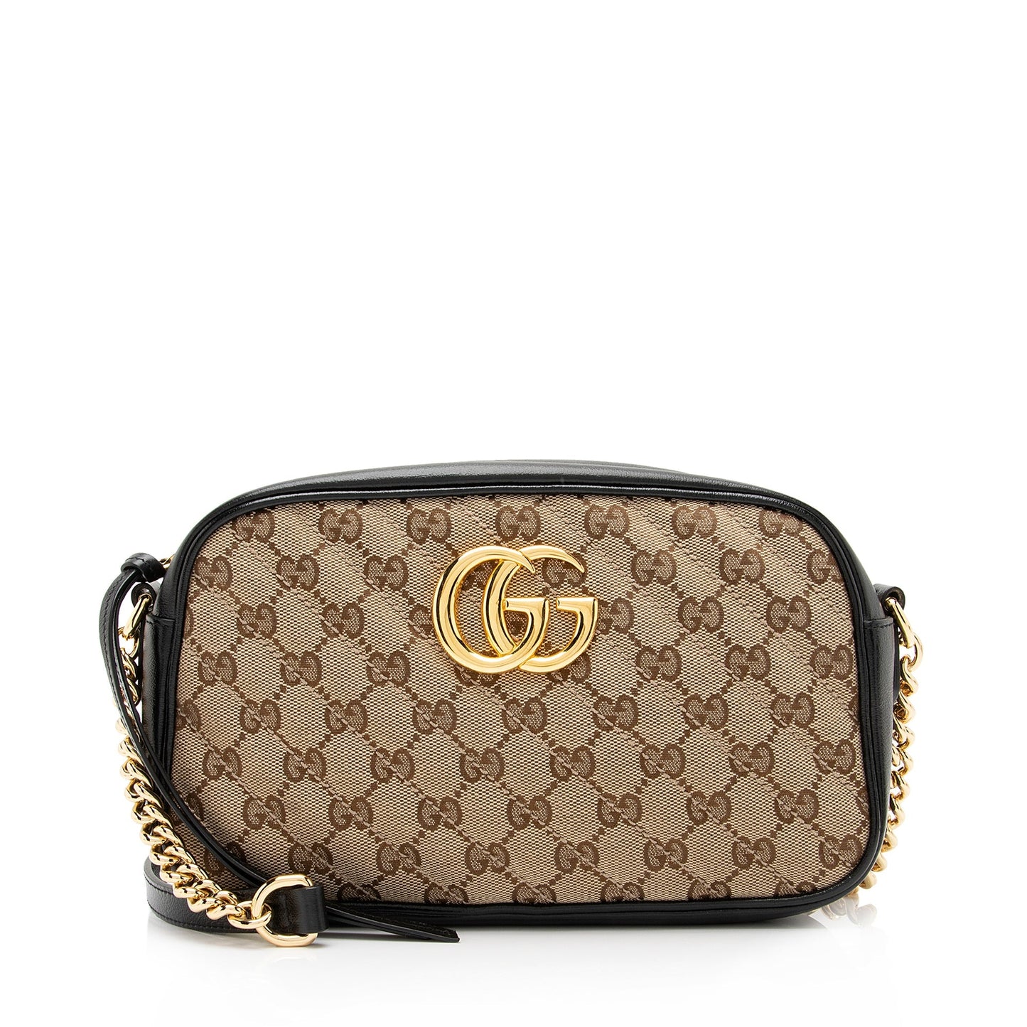 Gucci GG Marmont SHF Leather Canvas Black Beige Crossbody Bag