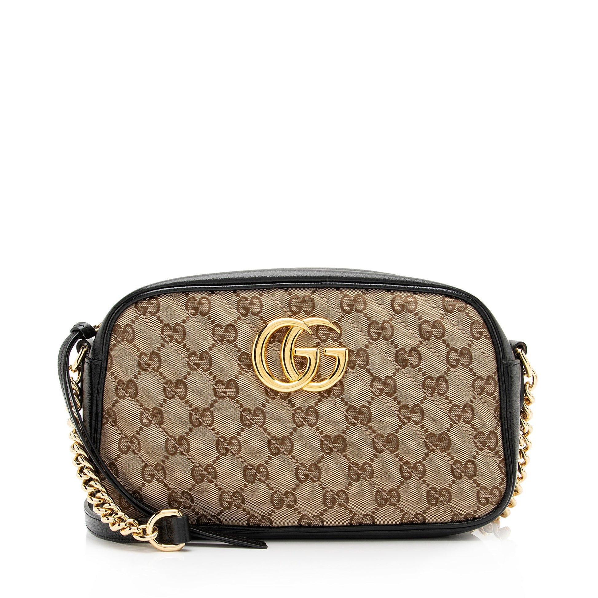 Gucci GG Marmont SHF Leather Canvas Black Beige Crossbody Bag