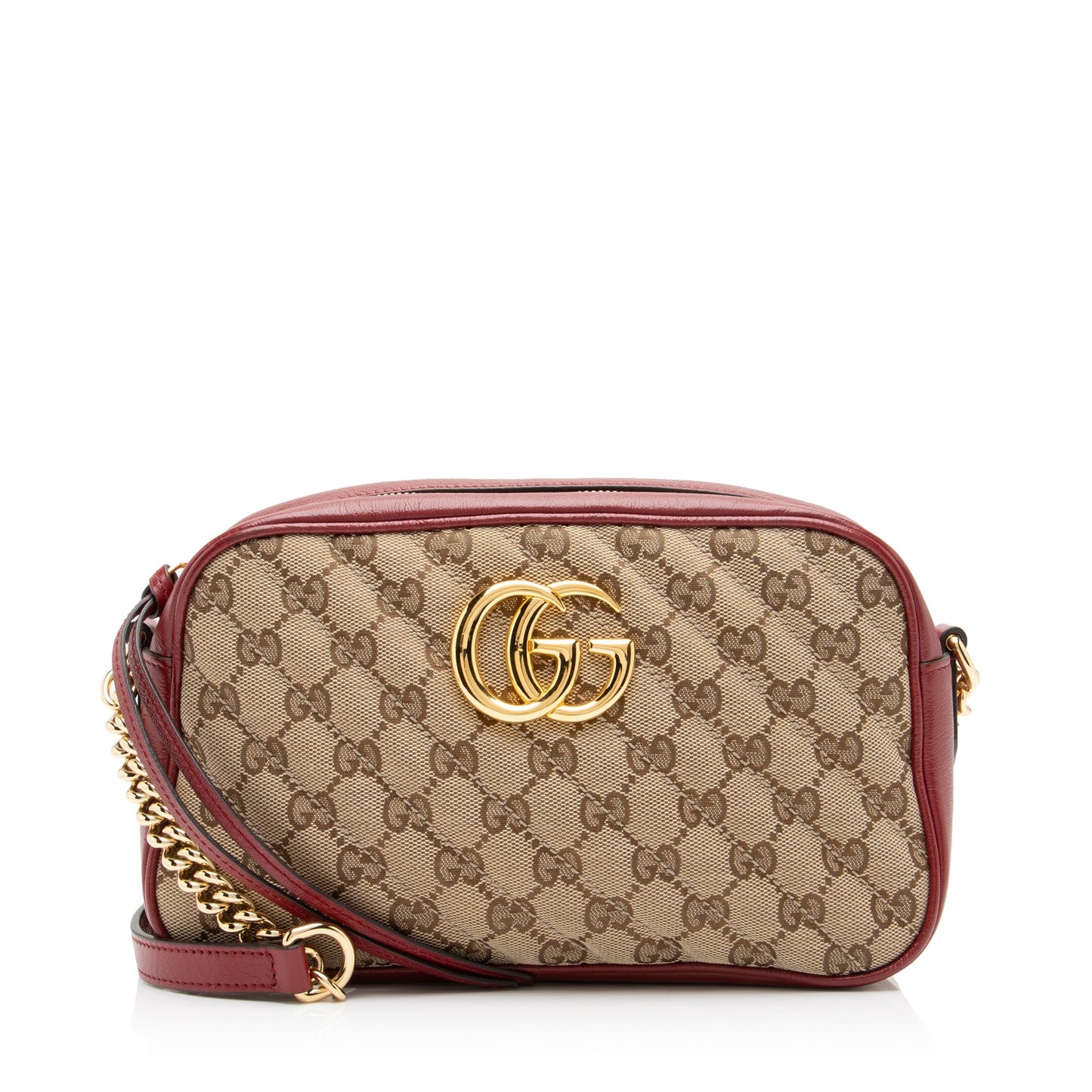 Gucci GG Marmont SHF-divK5I Leather Canvas Beige Red Crossbody Bag