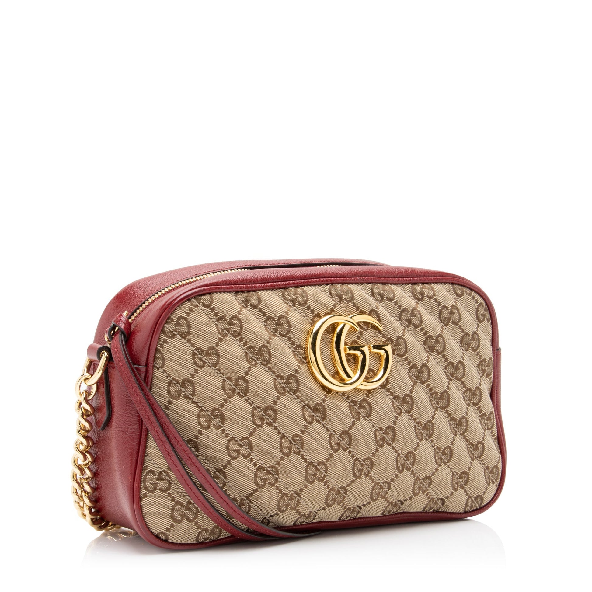 Gucci GG Marmont SHF-divK5I Leather Canvas Beige Red Crossbody Bag