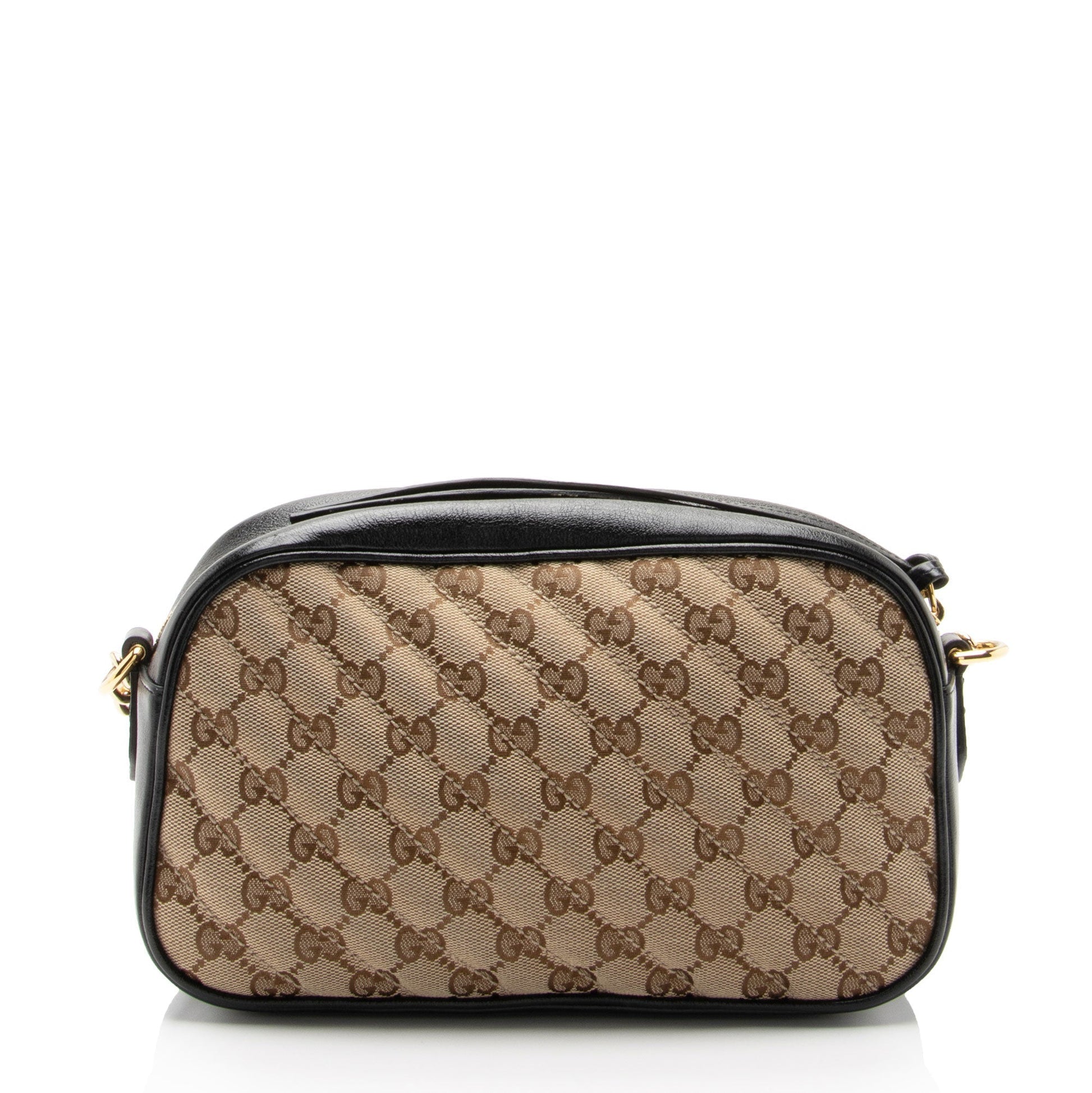 Gucci GG Marmont SHF-kPDHre Leather Canvas Black Beige Crossbody Bag