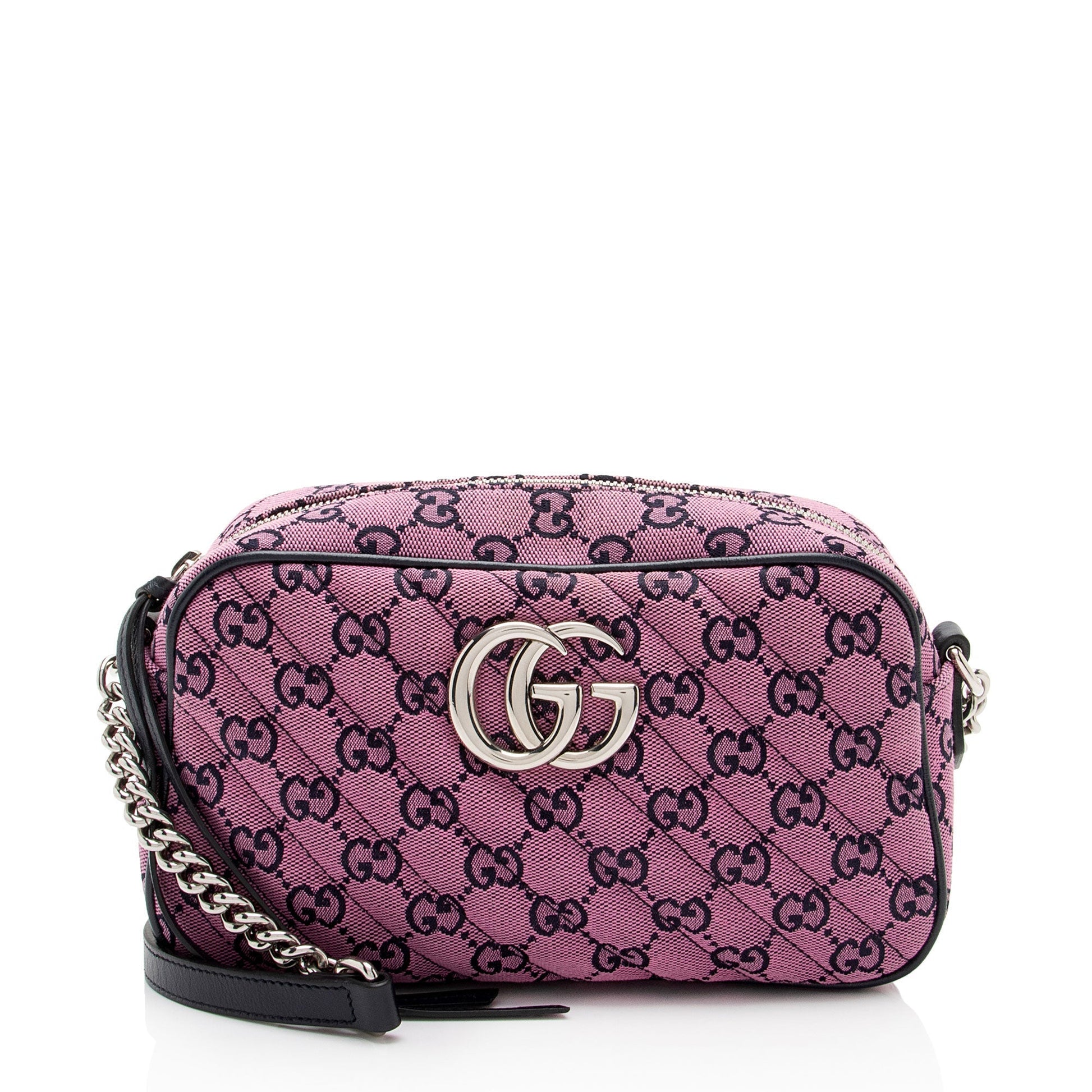 Gucci GG Marmont SHF-IaQNI1 Leather Canvas Blue Pink Crossbody Bag