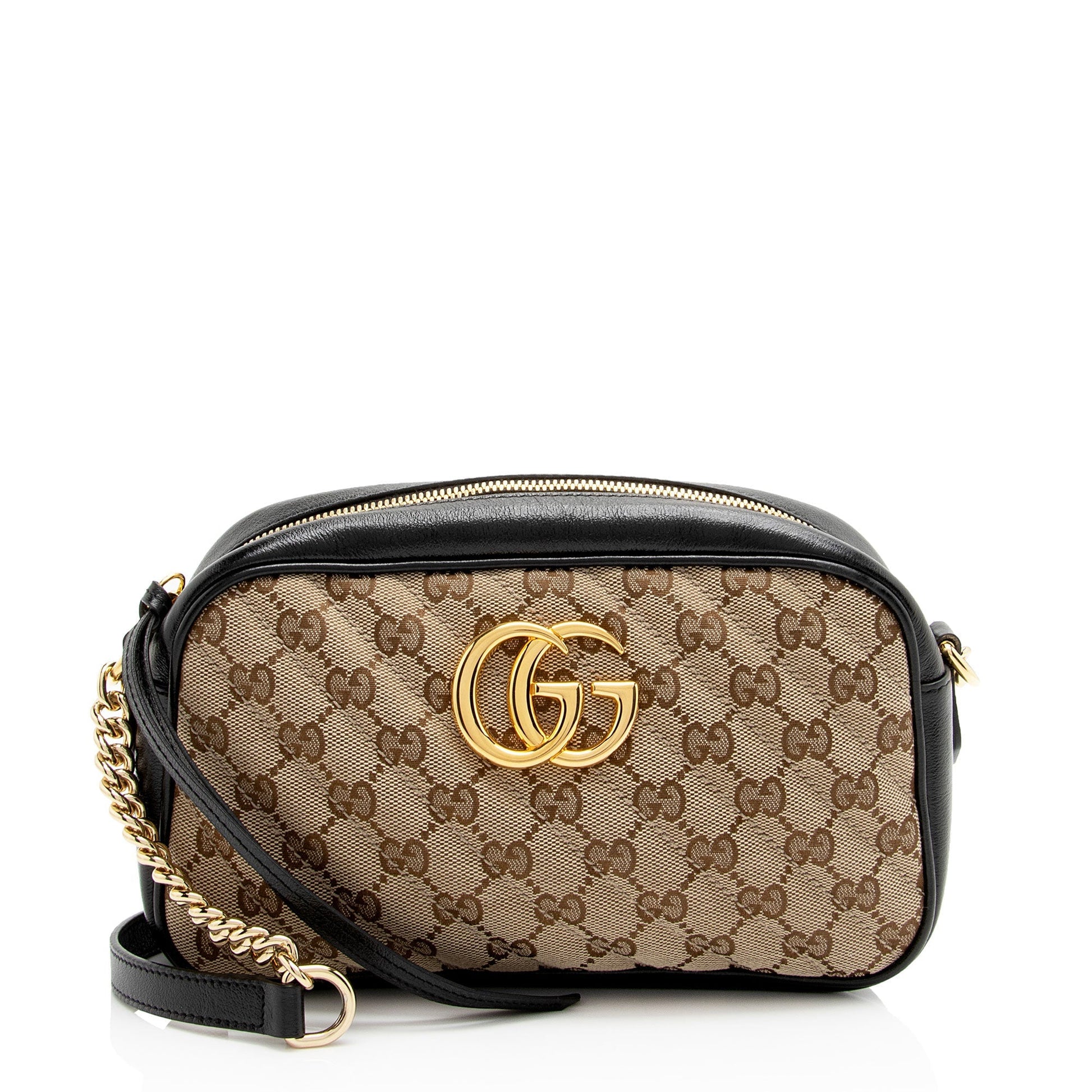 Gucci GG Marmont SHF-OkDG16 Leather Canvas Black Beige Crossbody Bag