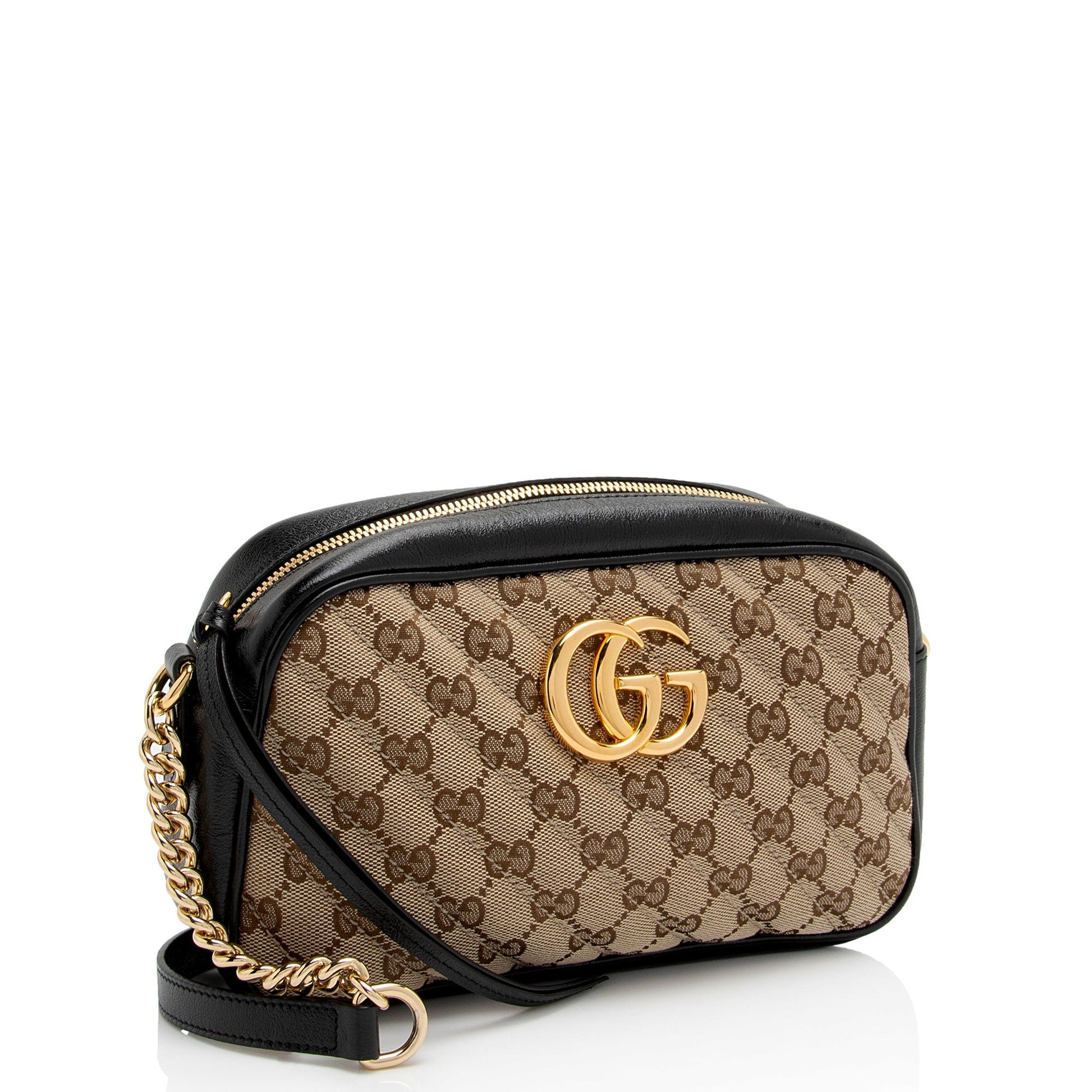 Gucci GG Marmont SHF-OkDG16 Leather Canvas Black Beige Crossbody Bag