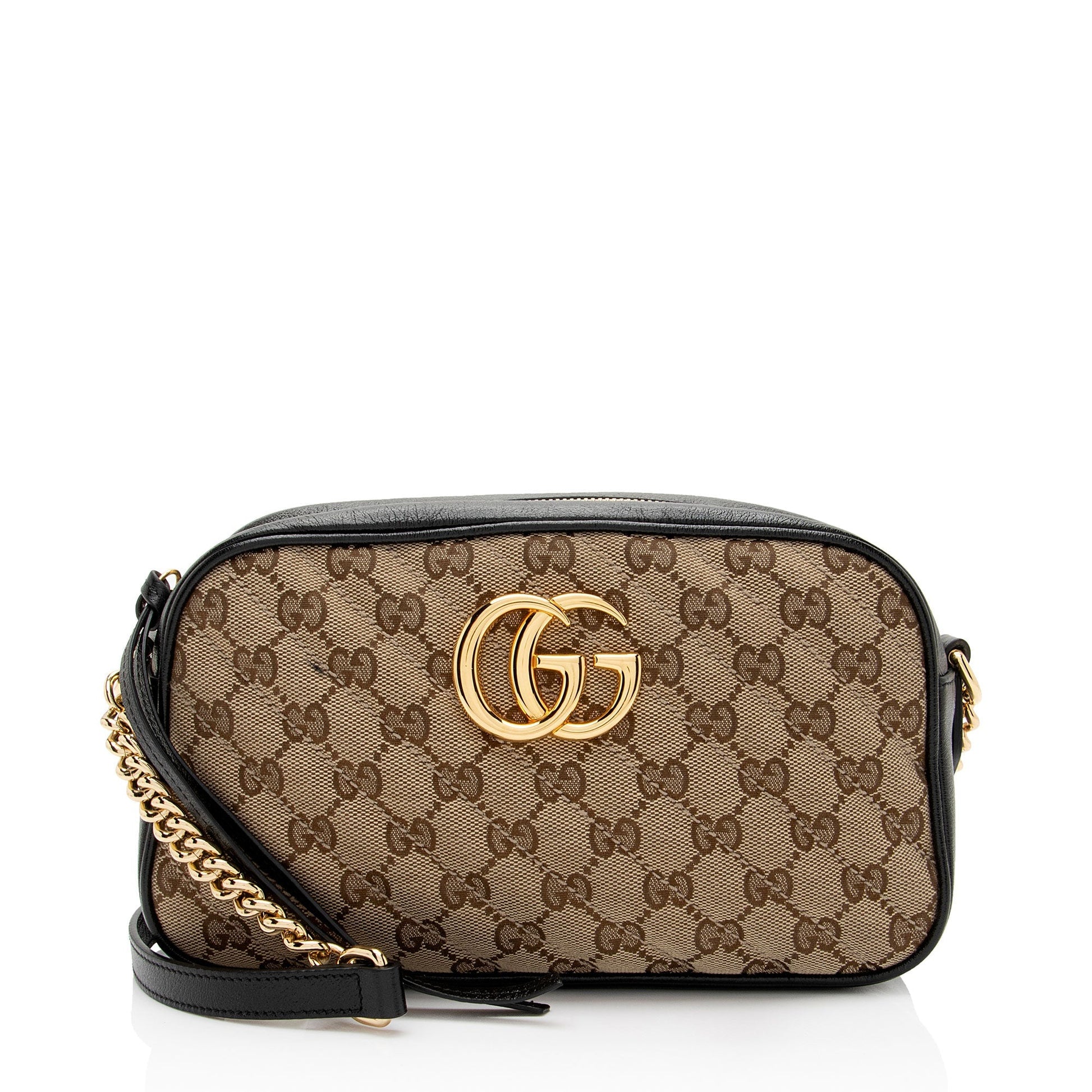 Gucci GG Marmont SHF-6MAduD Leather Canvas Black Beige Crossbody Bag