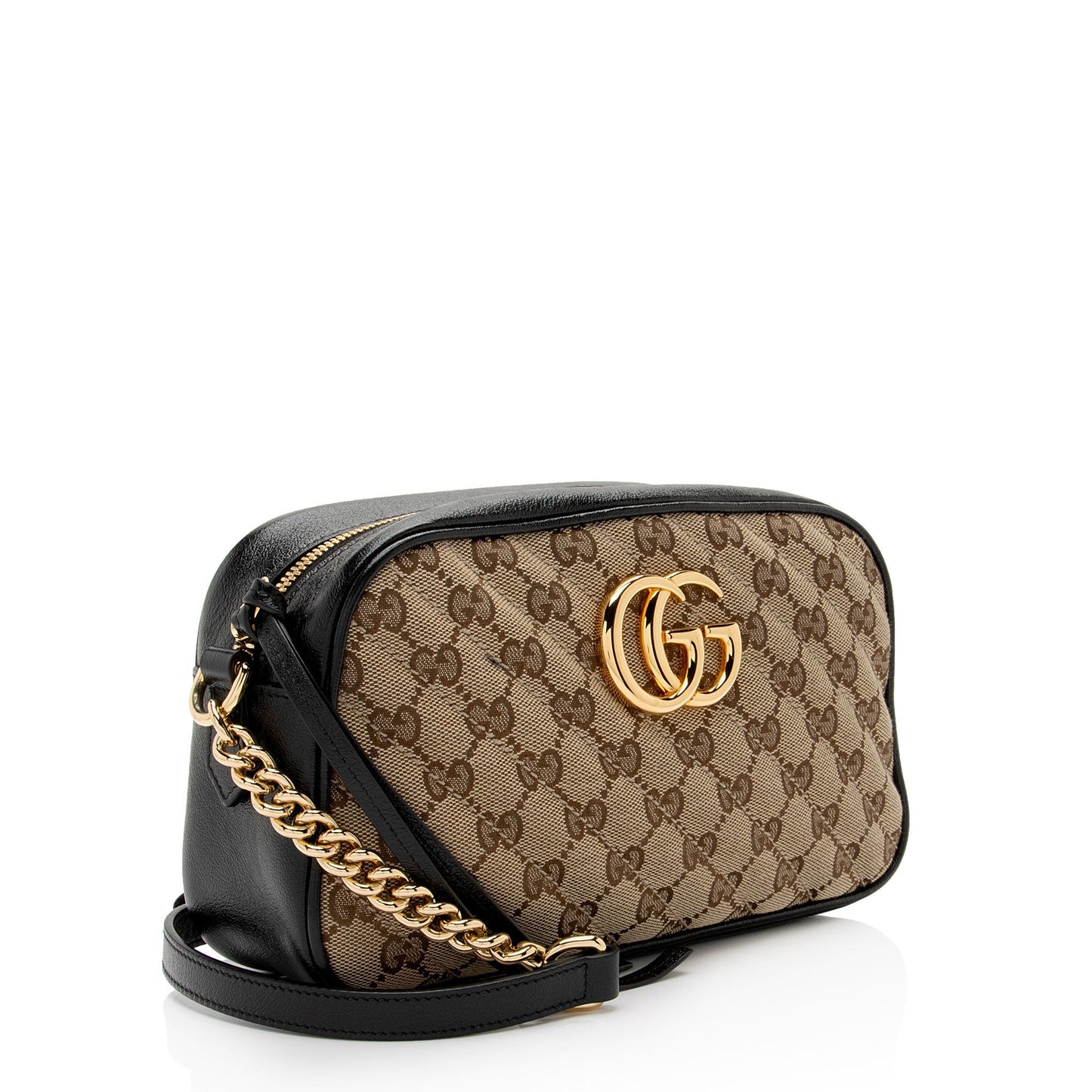 Gucci GG Marmont SHF-6MAduD Leather Canvas Black Beige Crossbody Bag