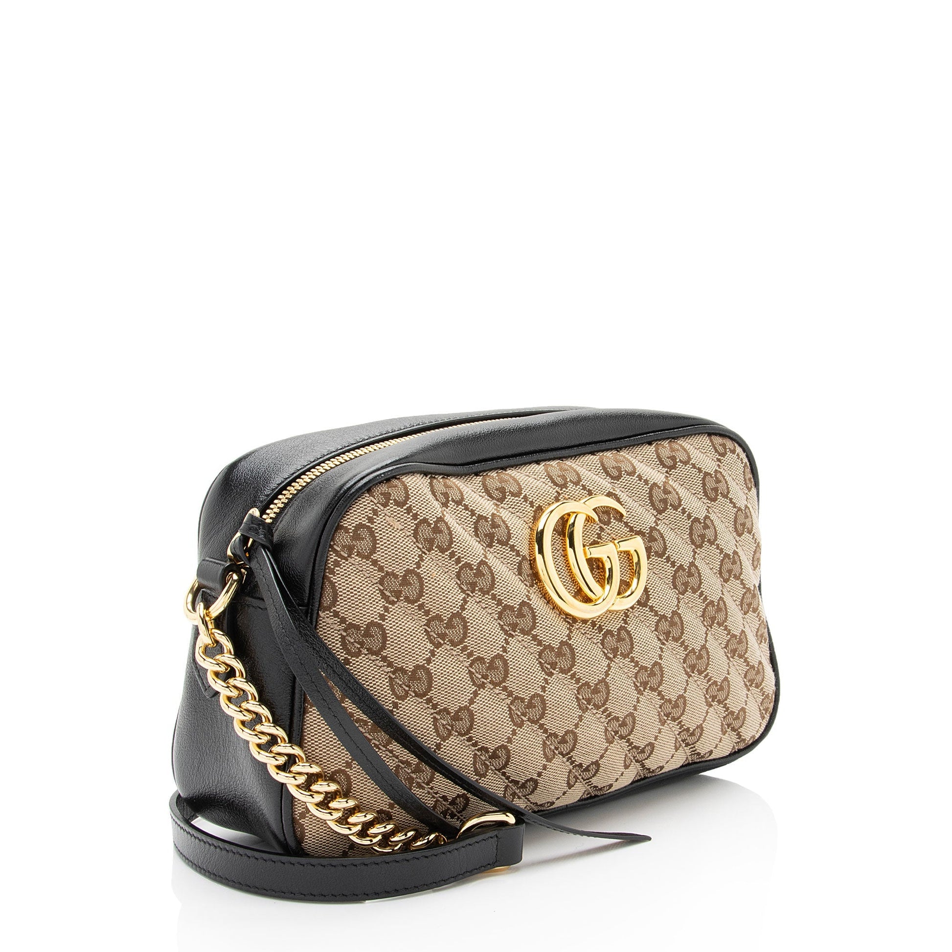 Gucci GG Marmont SHF-vFaifH Leather Canvas Black Brown Crossbody Bag