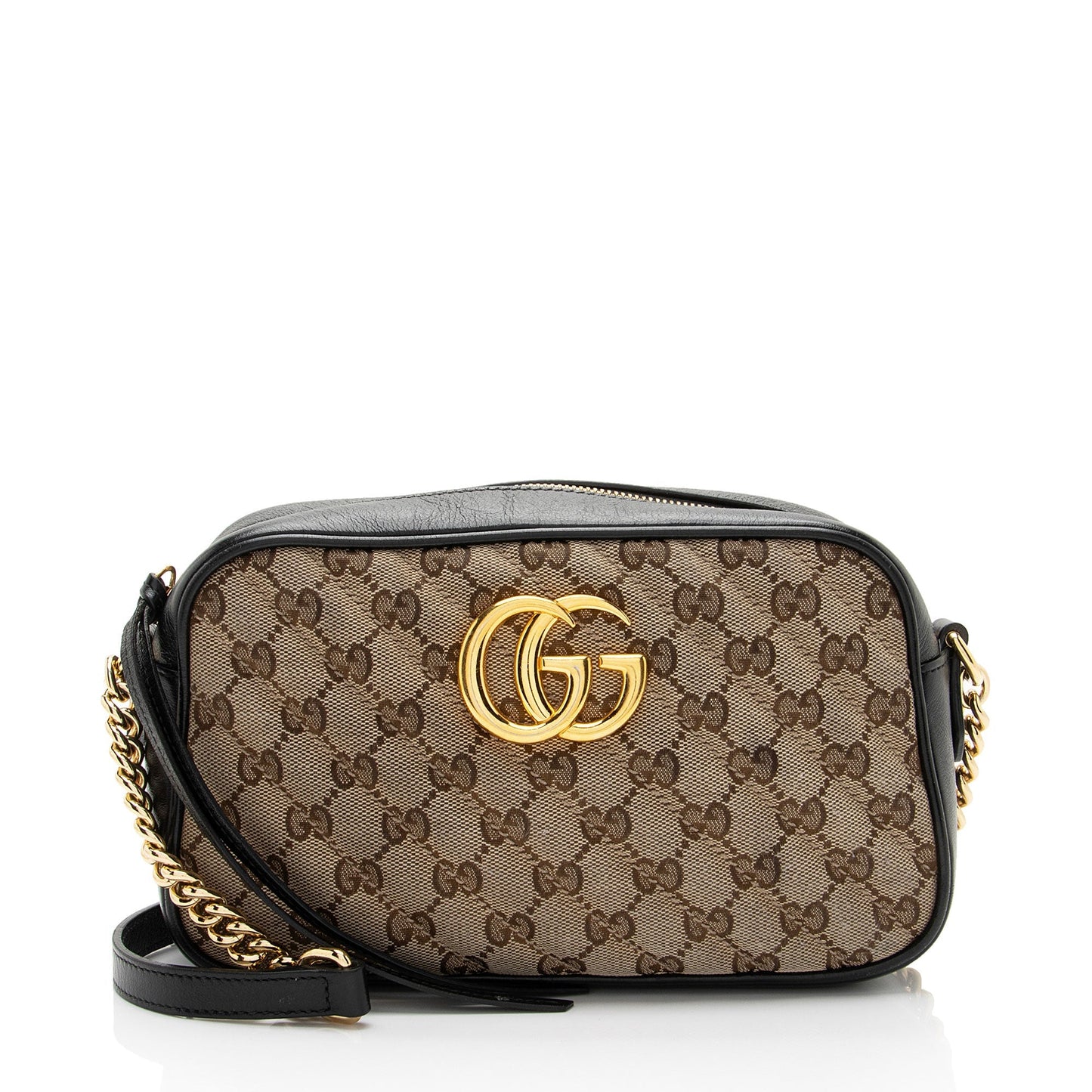 Gucci GG Marmont SHF-b59UzC Leather Canvas Black Beige Crossbody Bag
