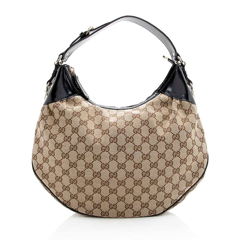 Gucci GG Glam SHF Leather Canvas Patent Black Shoulder Bag
