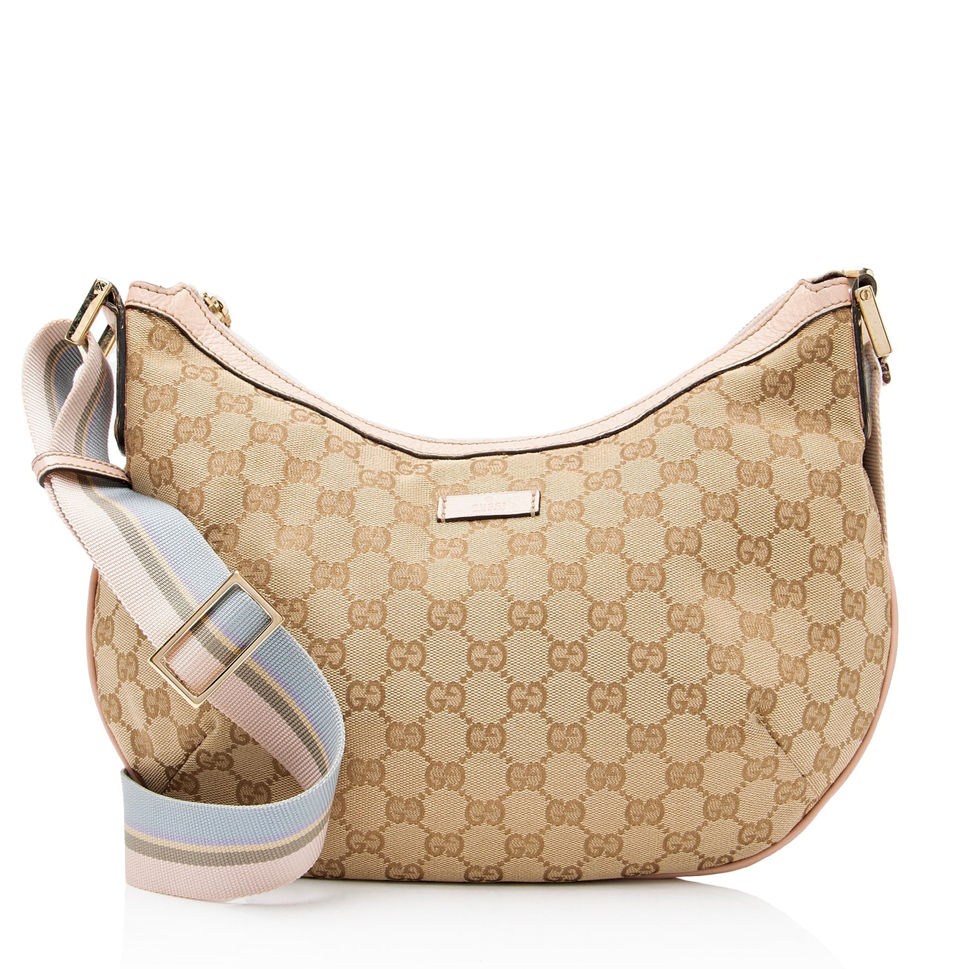 Gucci GG Half Moon Messenger SHF-3lgdQ3 Leather Canvas Nylon Beige Shoulder Bag