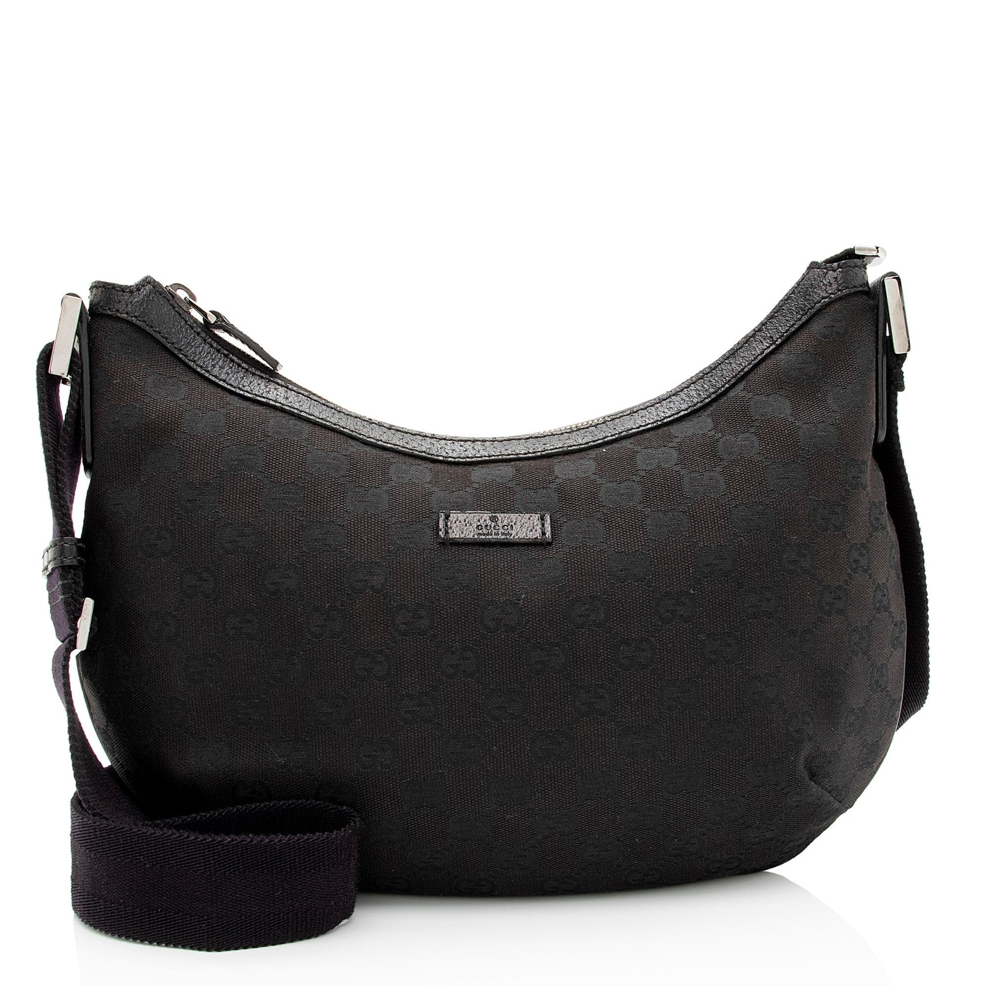 Gucci GG Half Moon Messenger SHF-aTmqfv Leather Canvas Nylon Black Shoulder Bag