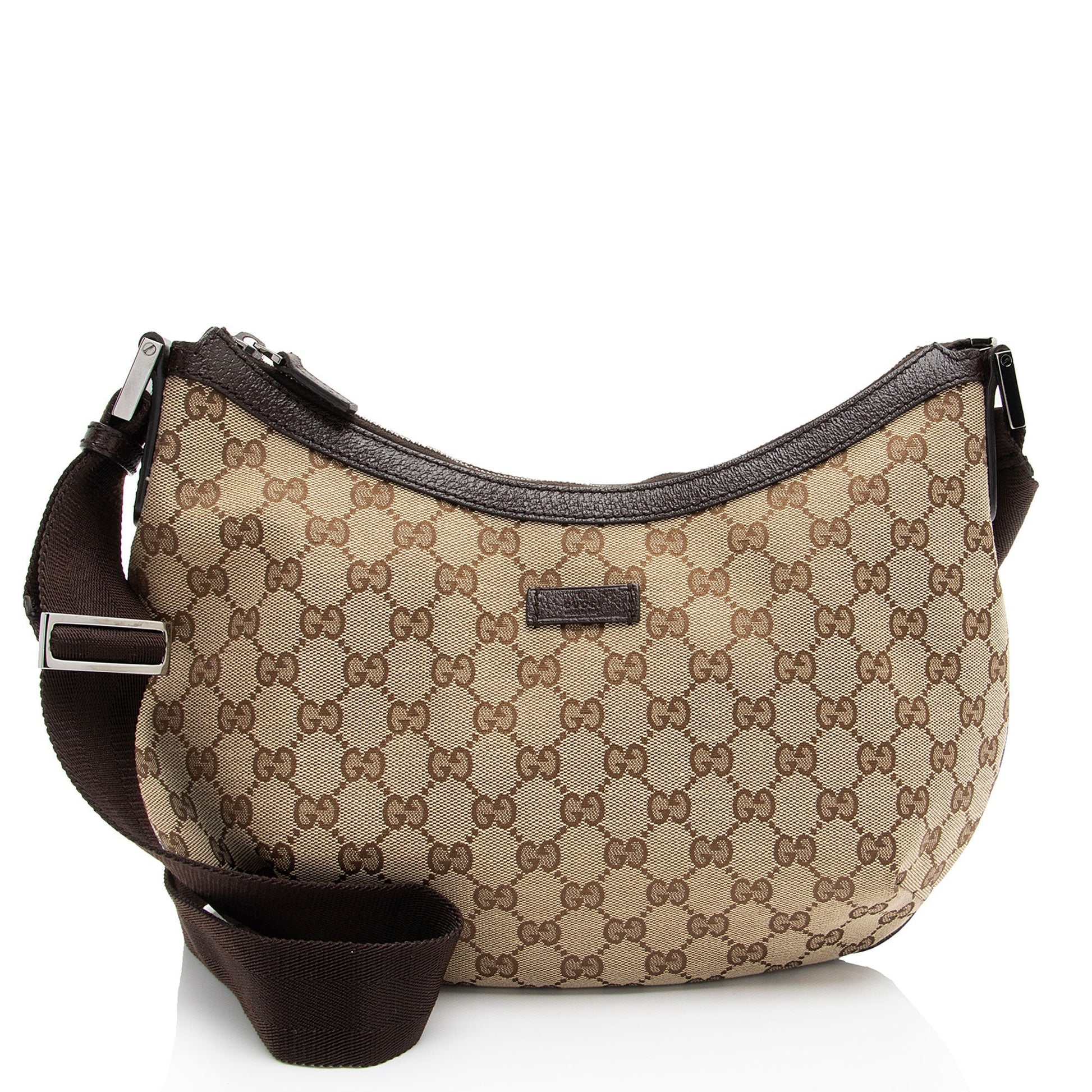 Gucci GG Half Moon Messenger SHF-wdpRGn Leather Canvas Nylon Brown Shoulder Bag