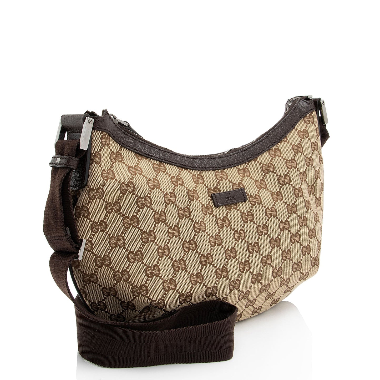 Gucci GG Half Moon Messenger SHF-wdpRGn Leather Canvas Nylon Brown Shoulder Bag