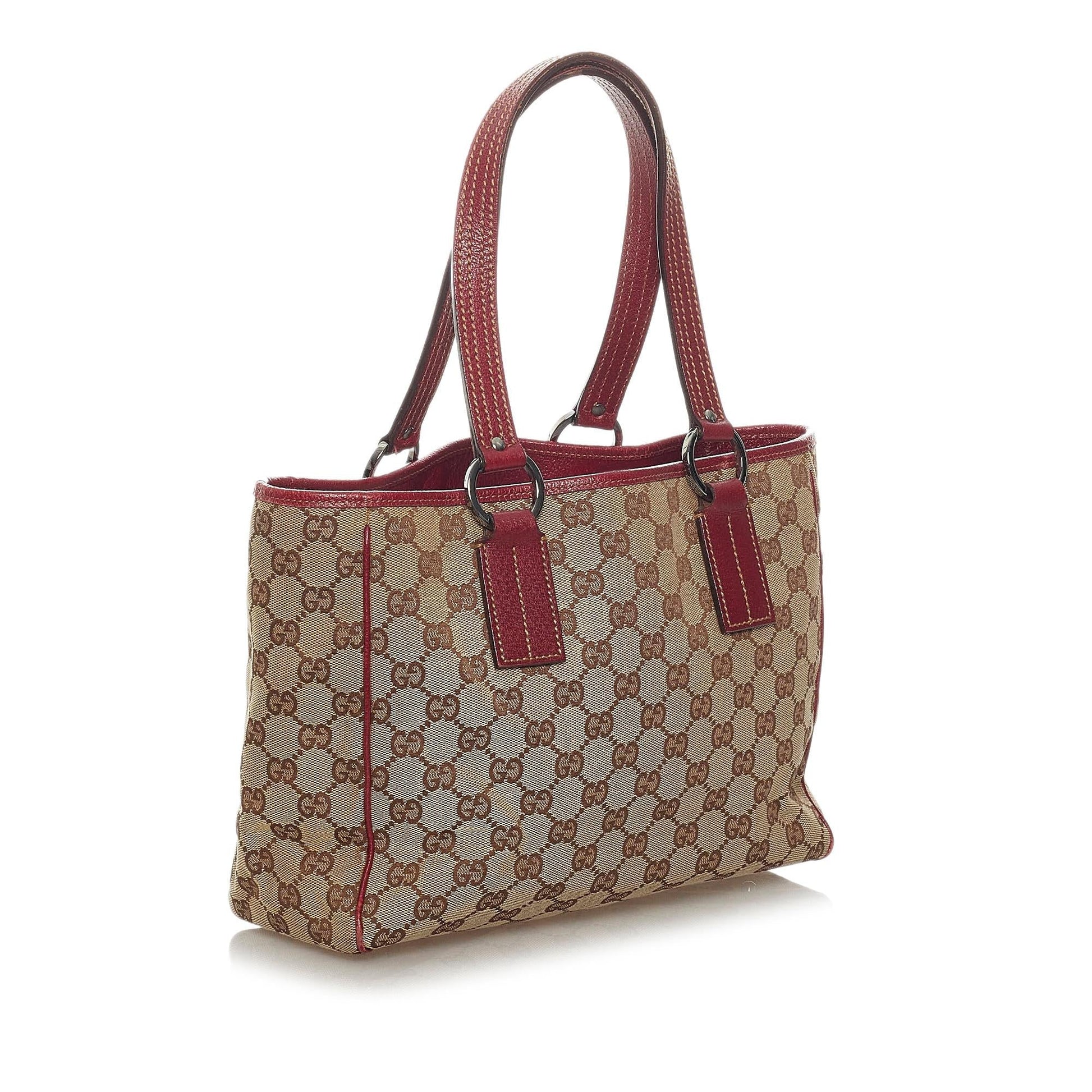 Gucci GG SHG Canvas Brown Red Satchel Bag