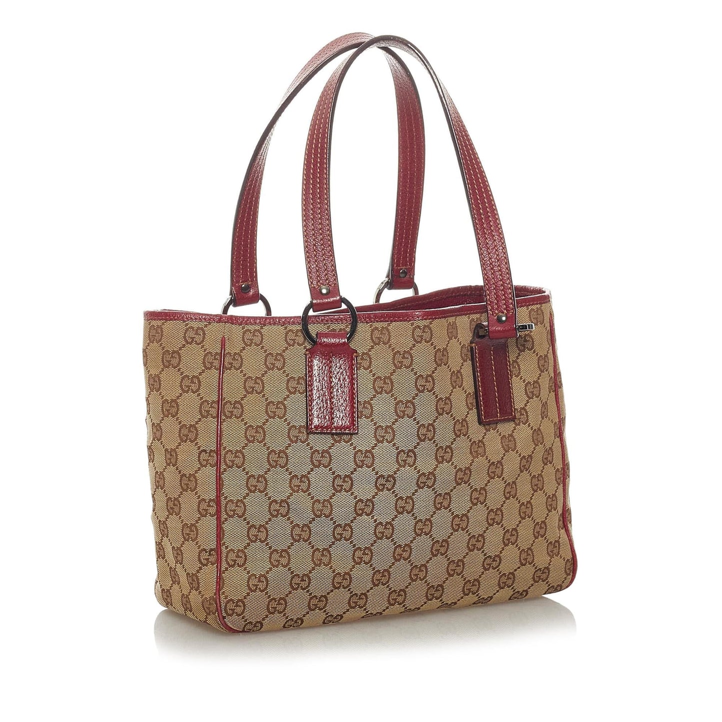 Gucci GG SHG Canvas Brown Red Satchel Bag Handbag Shg