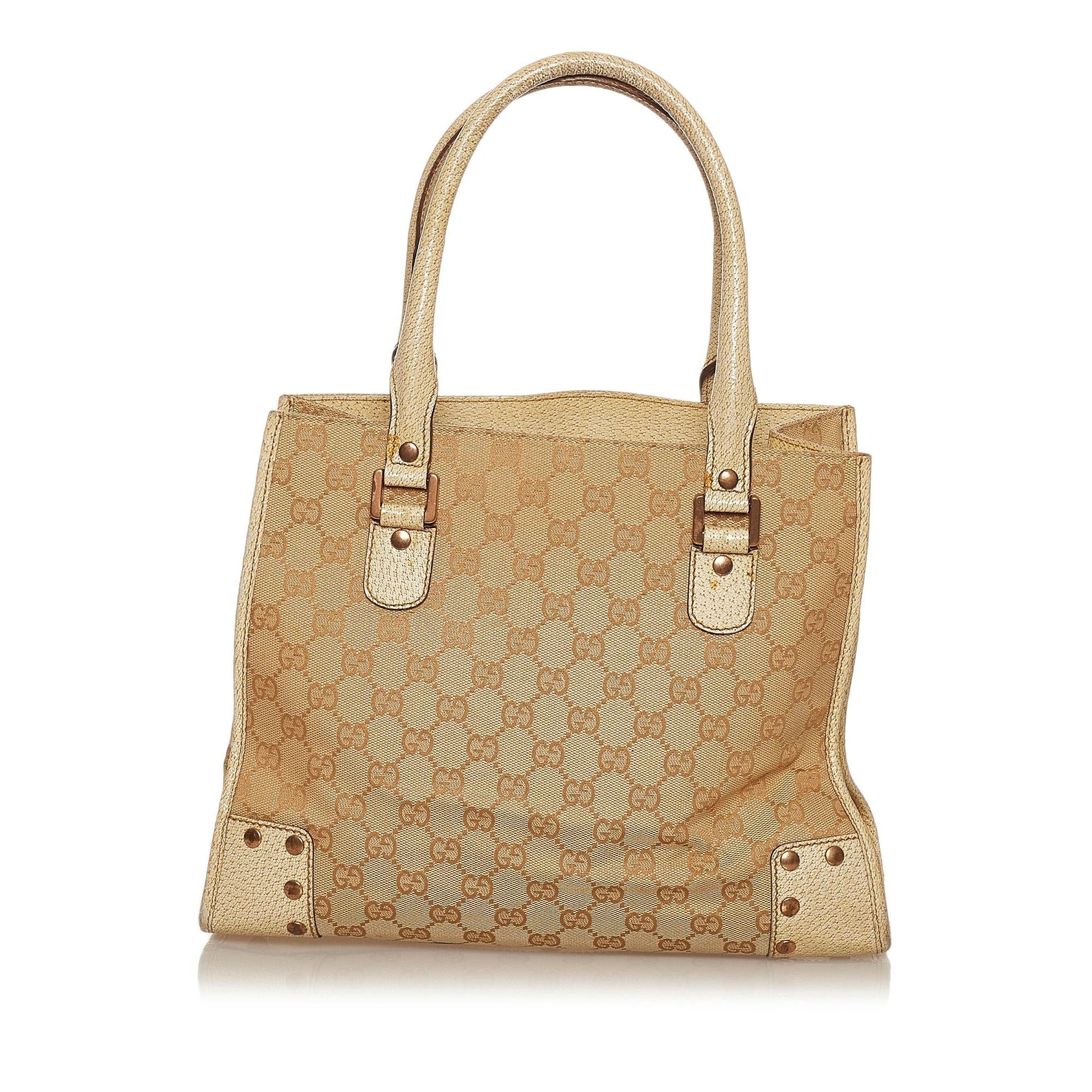 Gucci GG SHG Canvas White Brown Satchel Bag