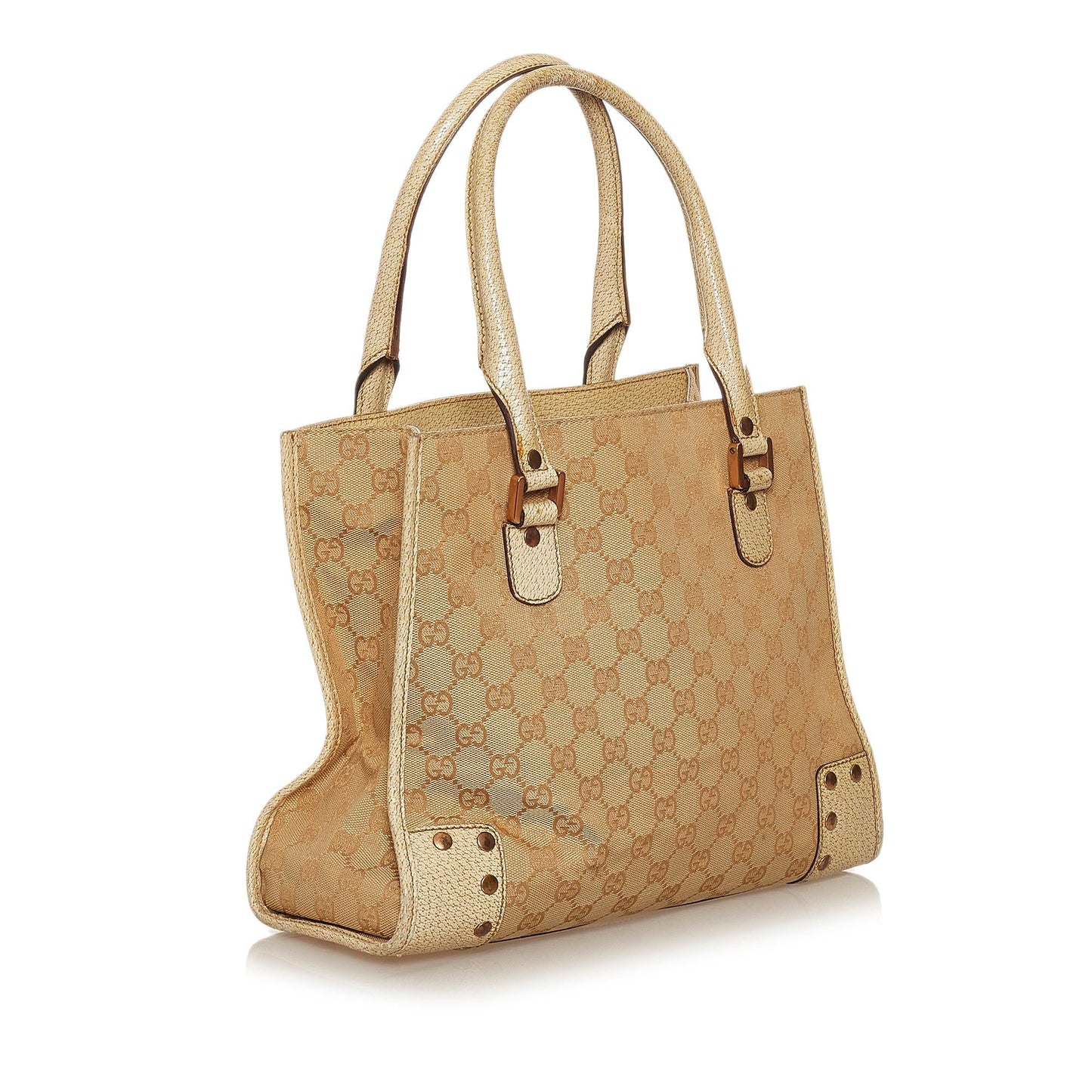 Gucci GG SHG Canvas White Brown Satchel Bag