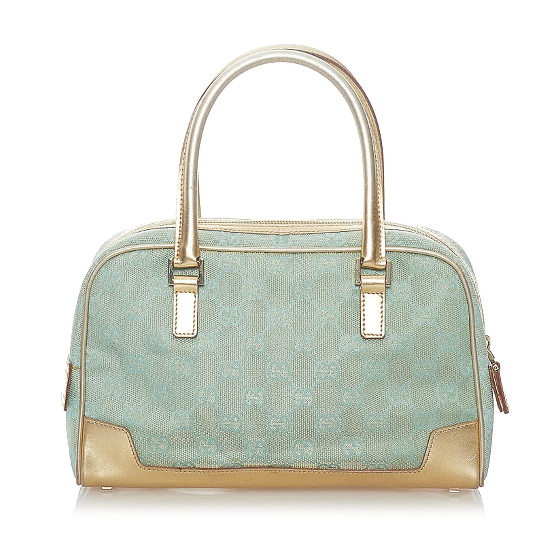 Gucci GG SHG Canvas Blue Gold Satchel Bag