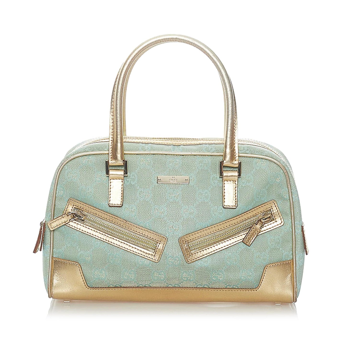 Gucci GG SHG Canvas Blue Gold Satchel Bag