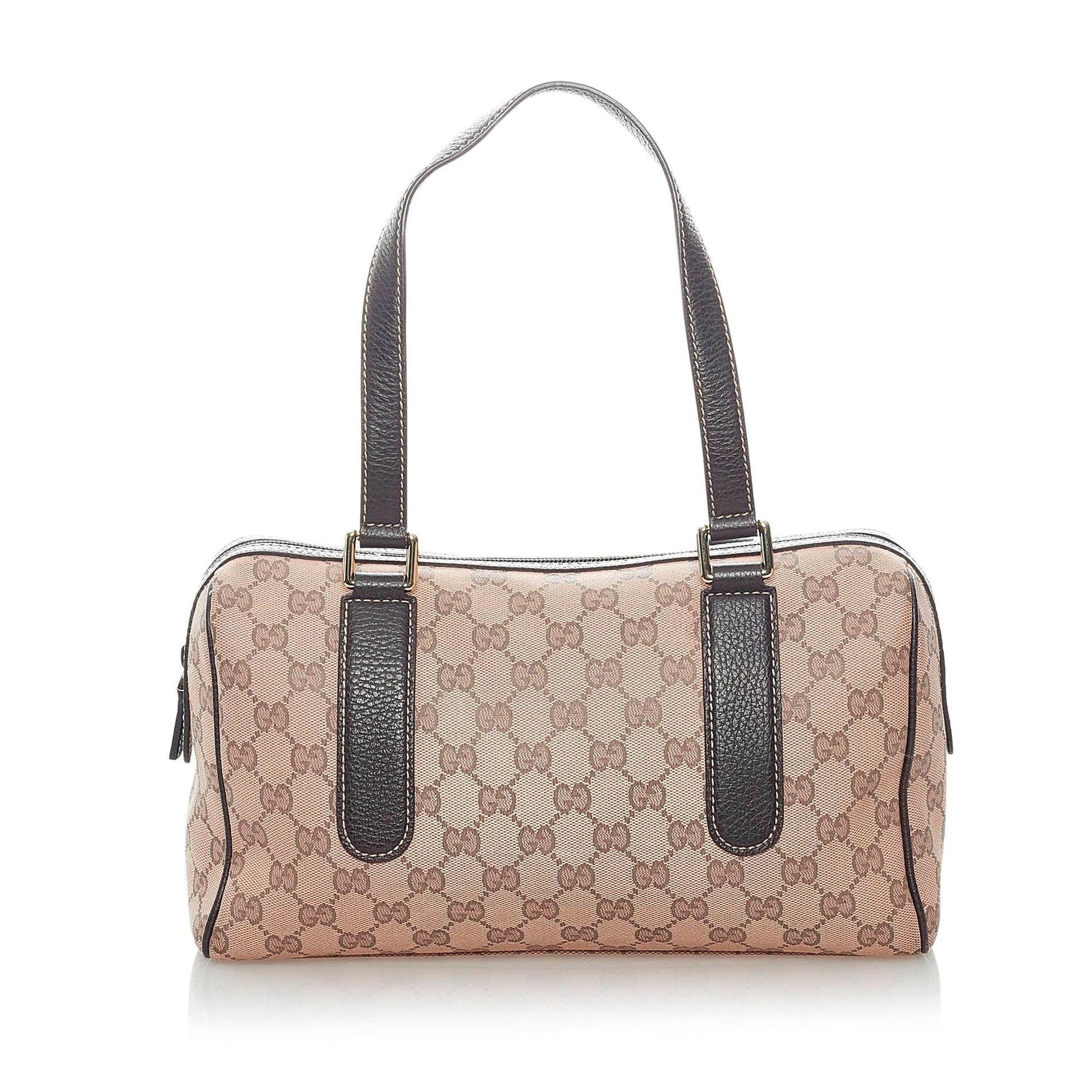 Gucci GG SHG Canvas Calf Brown Satchel Bag 5