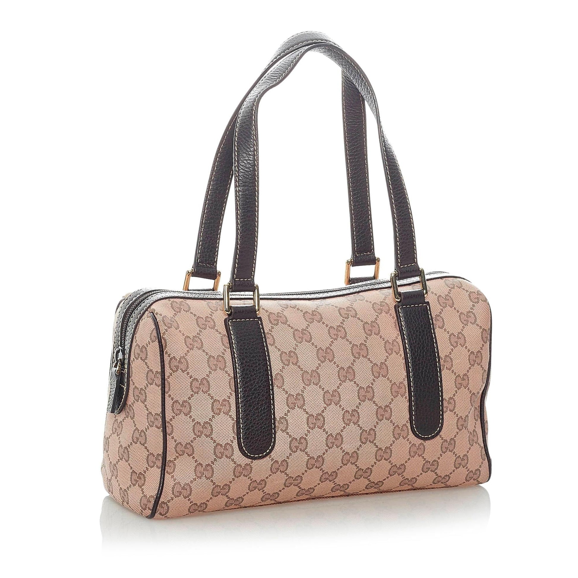 Gucci GG SHG Canvas Calf Brown Satchel Bag 5