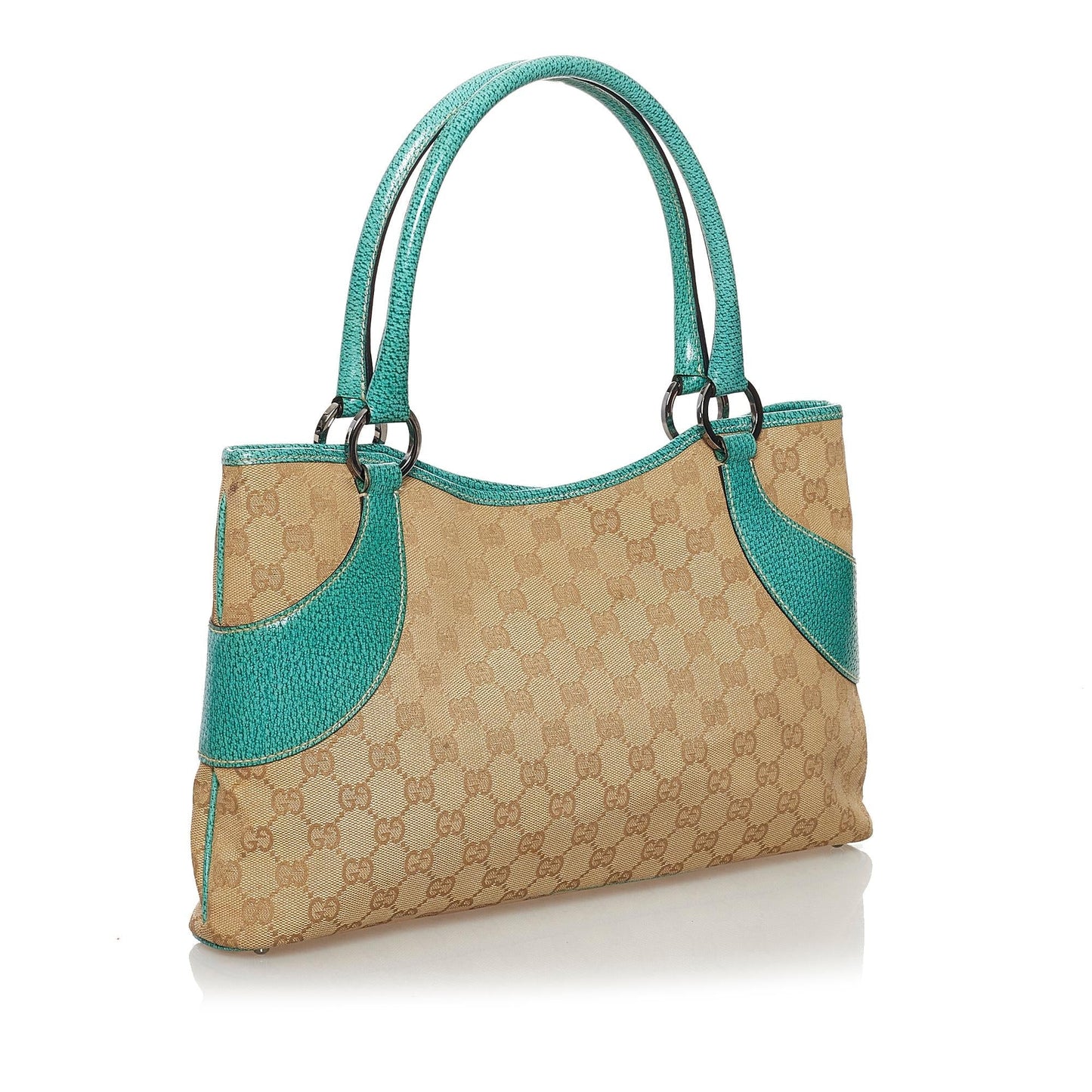 Gucci GG SHG Canvas Calf Brown Green Satchel Bag 3