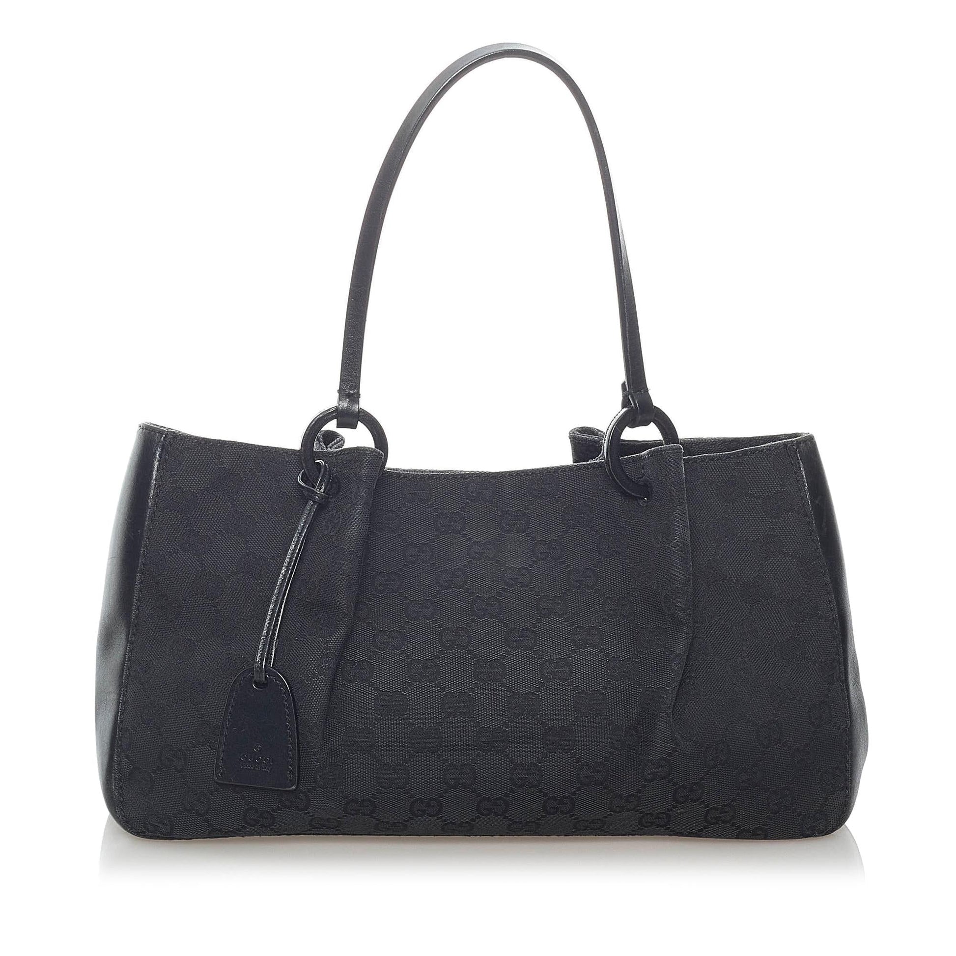 Gucci GG SHG Canvas Calf Black Satchel Bag 4